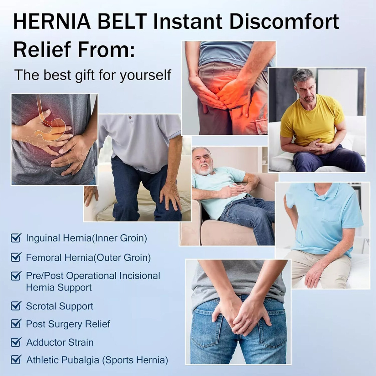 Hernia Support Unisex Double Inguinal Groin Hernia Belt Pain Relief Truss Brace