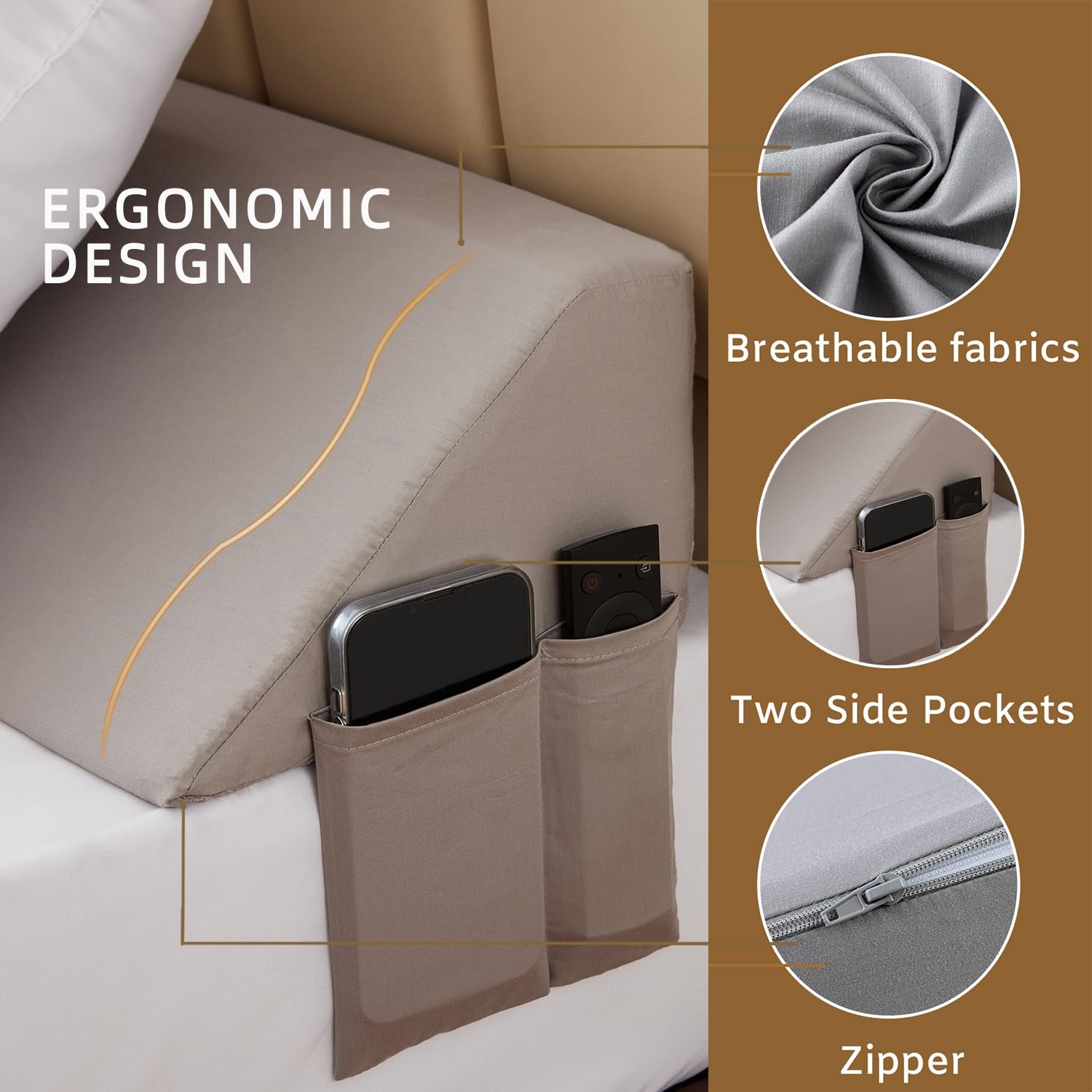 Bedluxe King Bed Wedge Pillow for Headboard, King(76″x10″x6″-Large), Grey