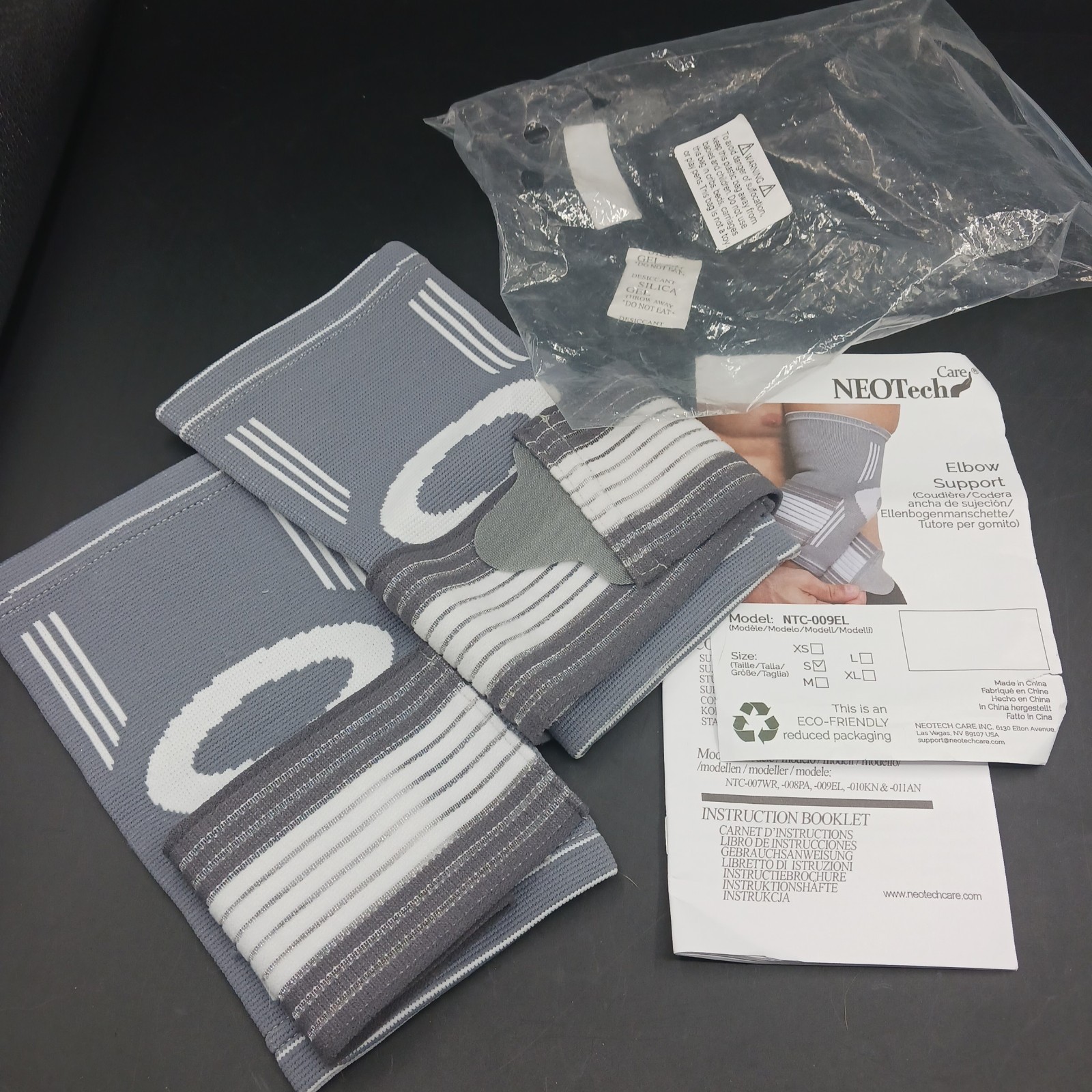 NeoTech Care Elbow Support Brace (Gray, Size Sm, 1 Pair) Tennis/Golf Elbow Pain