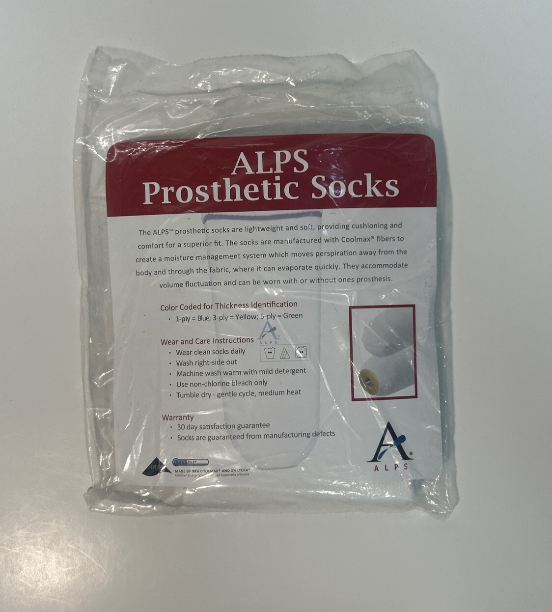 ALPS Prosthetic Sock With Hole, Size Medium/Short, Ply 5