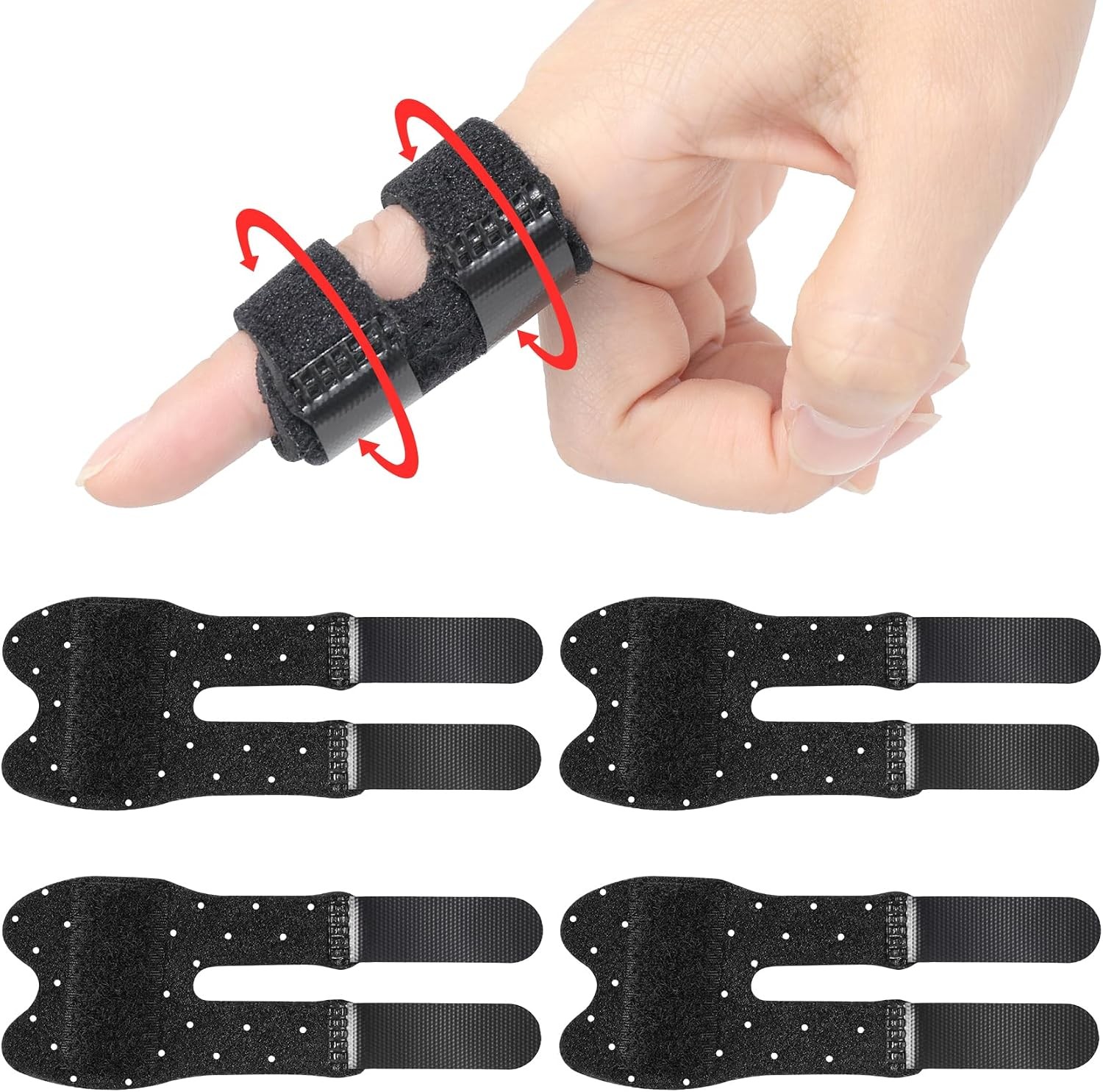 Trigger Thumb Splints, Breathable Finger Splint, Black 4pcs | for Broken/Straigh