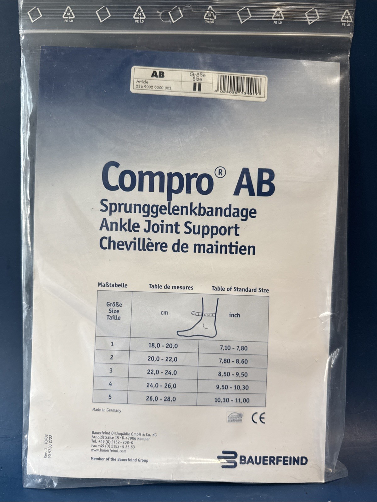Size 2 Bauerfeind Compro AB Ankle Joint support for more stability