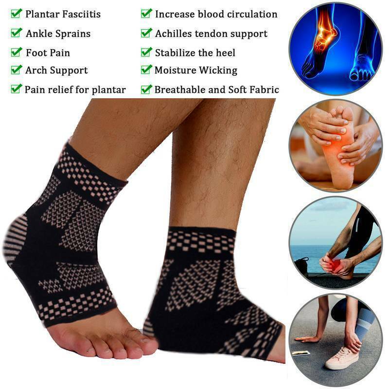 Copper Ankle Support Brace Compression Sleeve Foot Pain Relief Sprain Sport