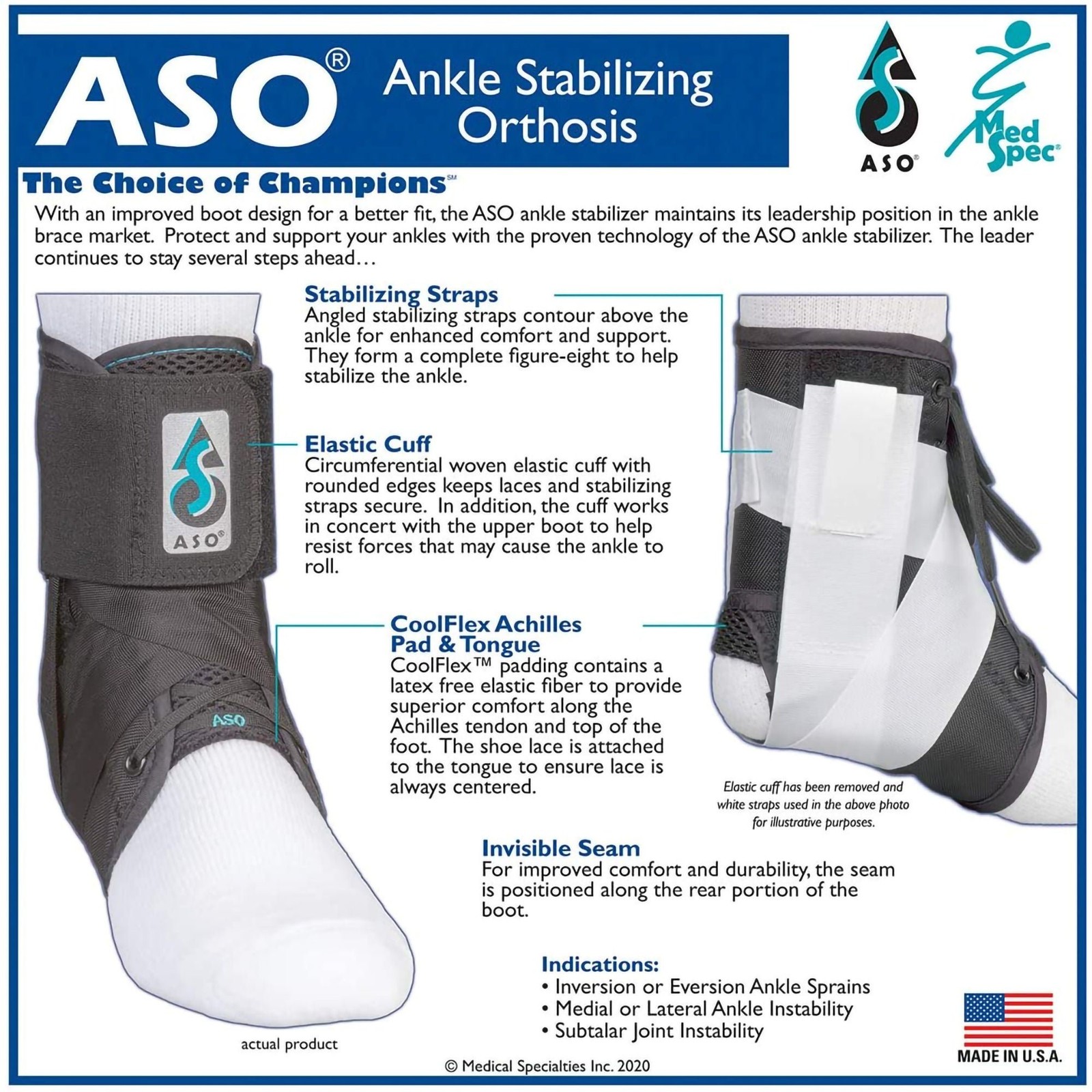 ASO Speed Lacer Black Ankle Brace Medium Lace Up for the Foot 223614