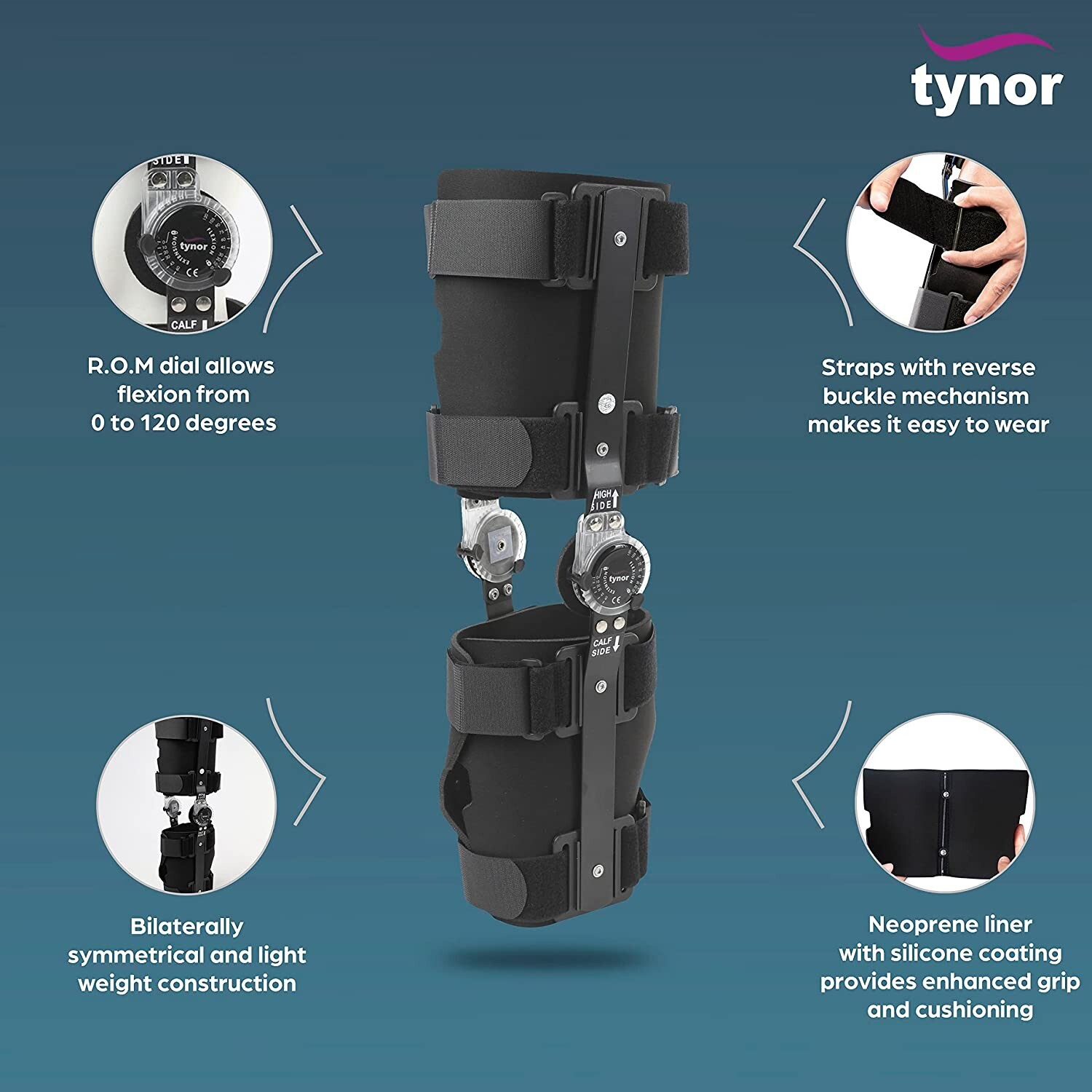 TYNOR R.O.M. Knee Brace 18″/46cm, Black, Universal Size, 1 Unit I Free Shipping