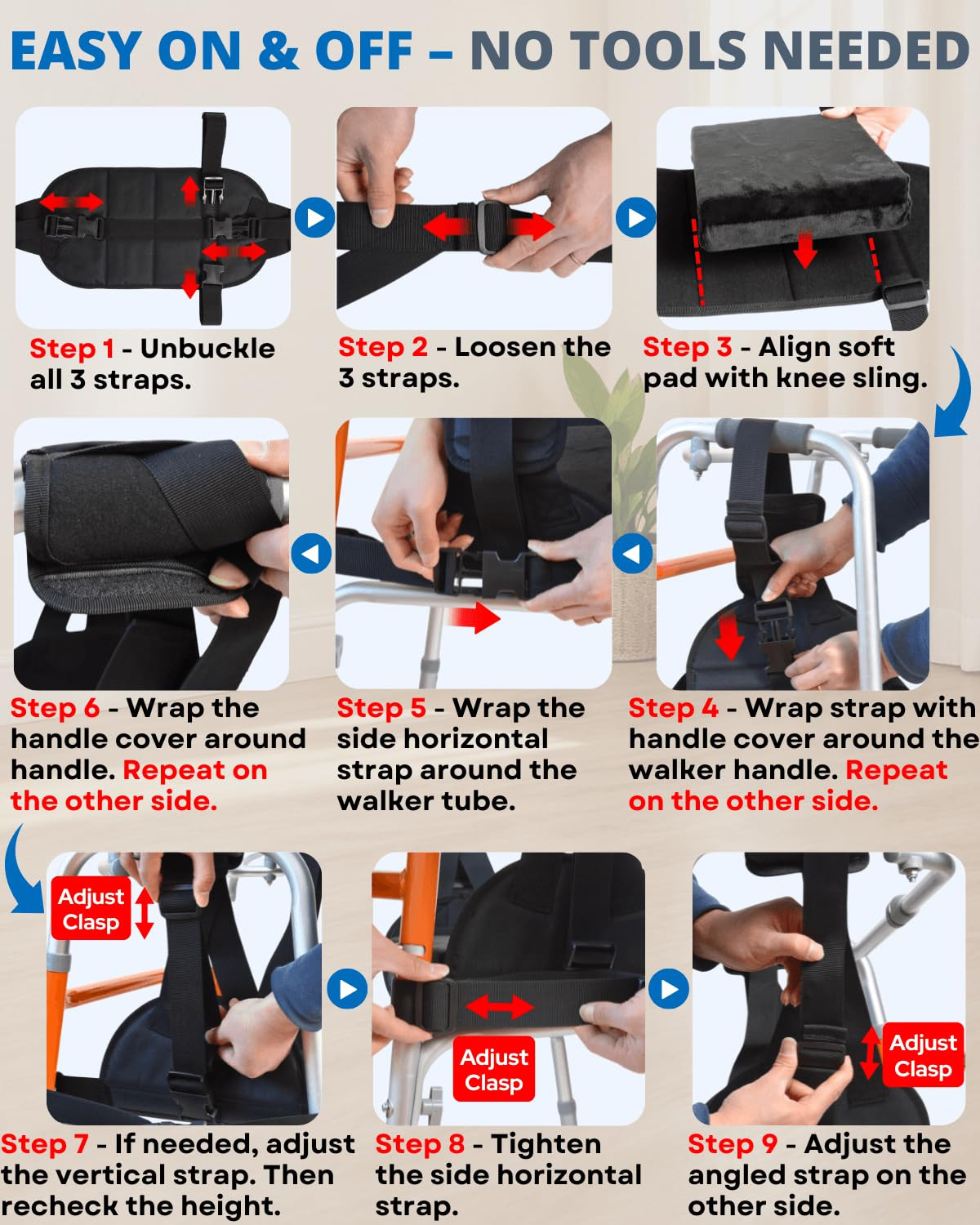 Walker Knee Sling, Knee Rest with Padding for Surgery Recovery | Alternative to