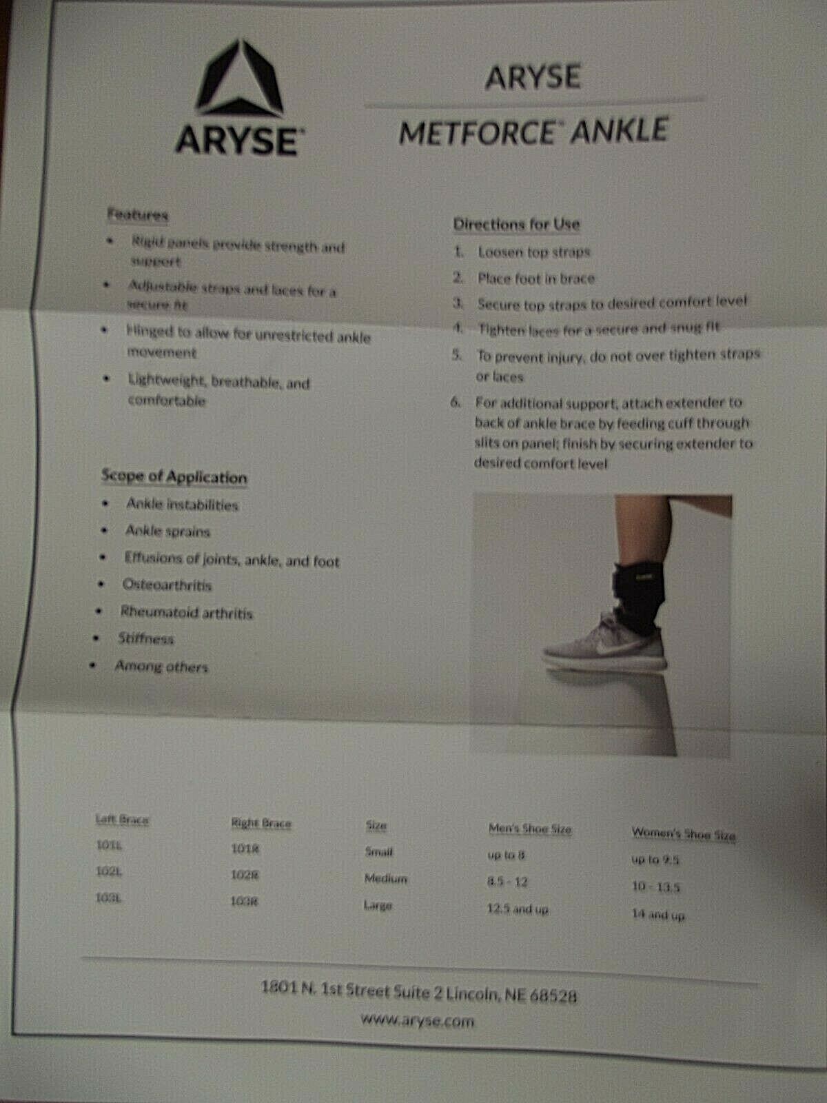 NEW ARYSE AY-06-102R MEDIUM RIGHT METFORCE ANKLE BRACE M-R