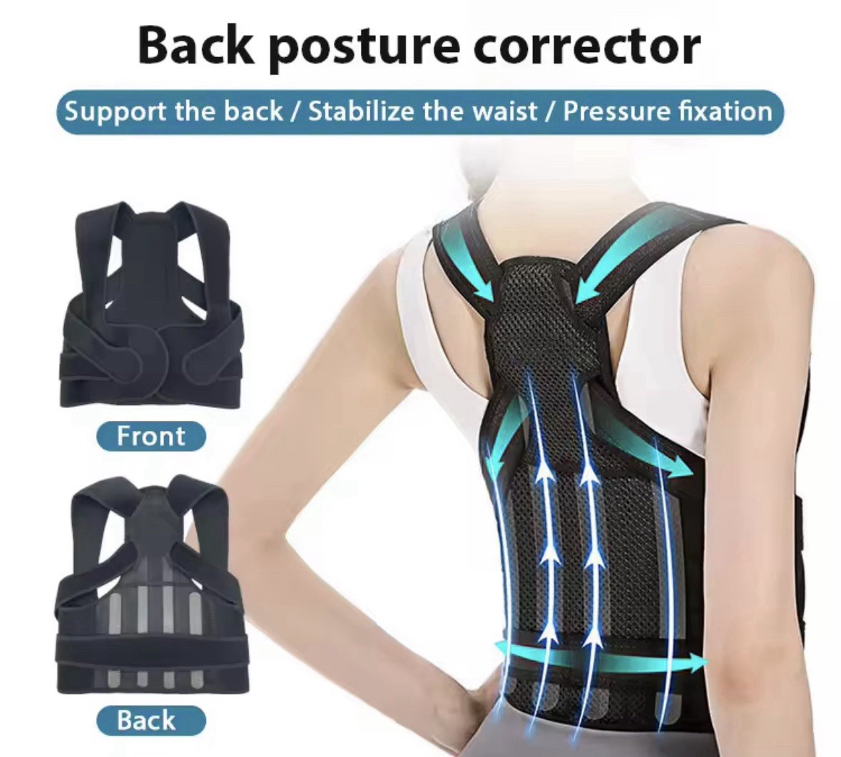 Adjustable Double Strap Posture Corrector Brace Back Support Black S/M/L