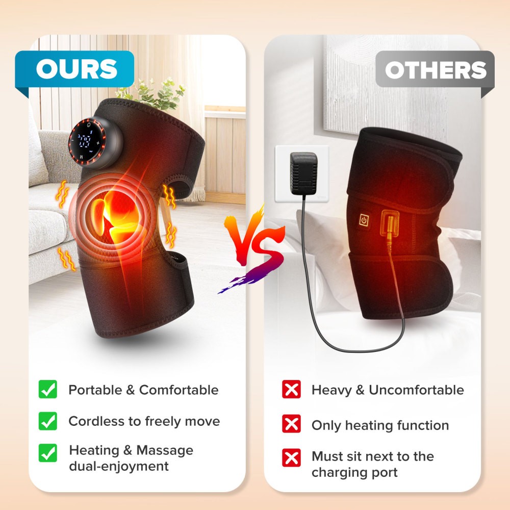 3 in 1 Cordless Heating Massage Knee Pad Shoulder Elbow Smart Vibration Massager
