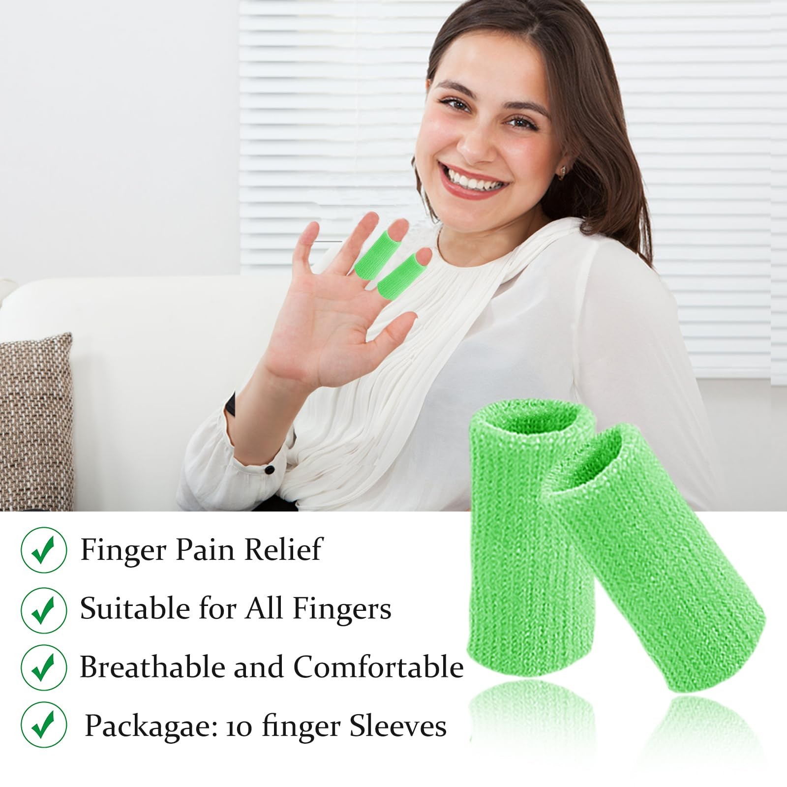 EDNYZAKRN Finger Compression Sleeves, 10 Pcs One Size, Light Green