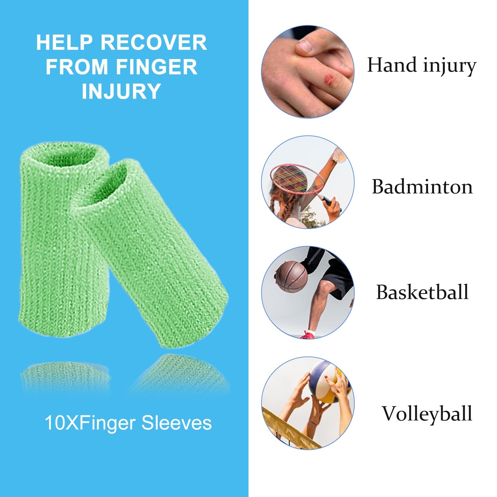 EDNYZAKRN Finger Compression Sleeves, 10 Pcs One Size, Light Green