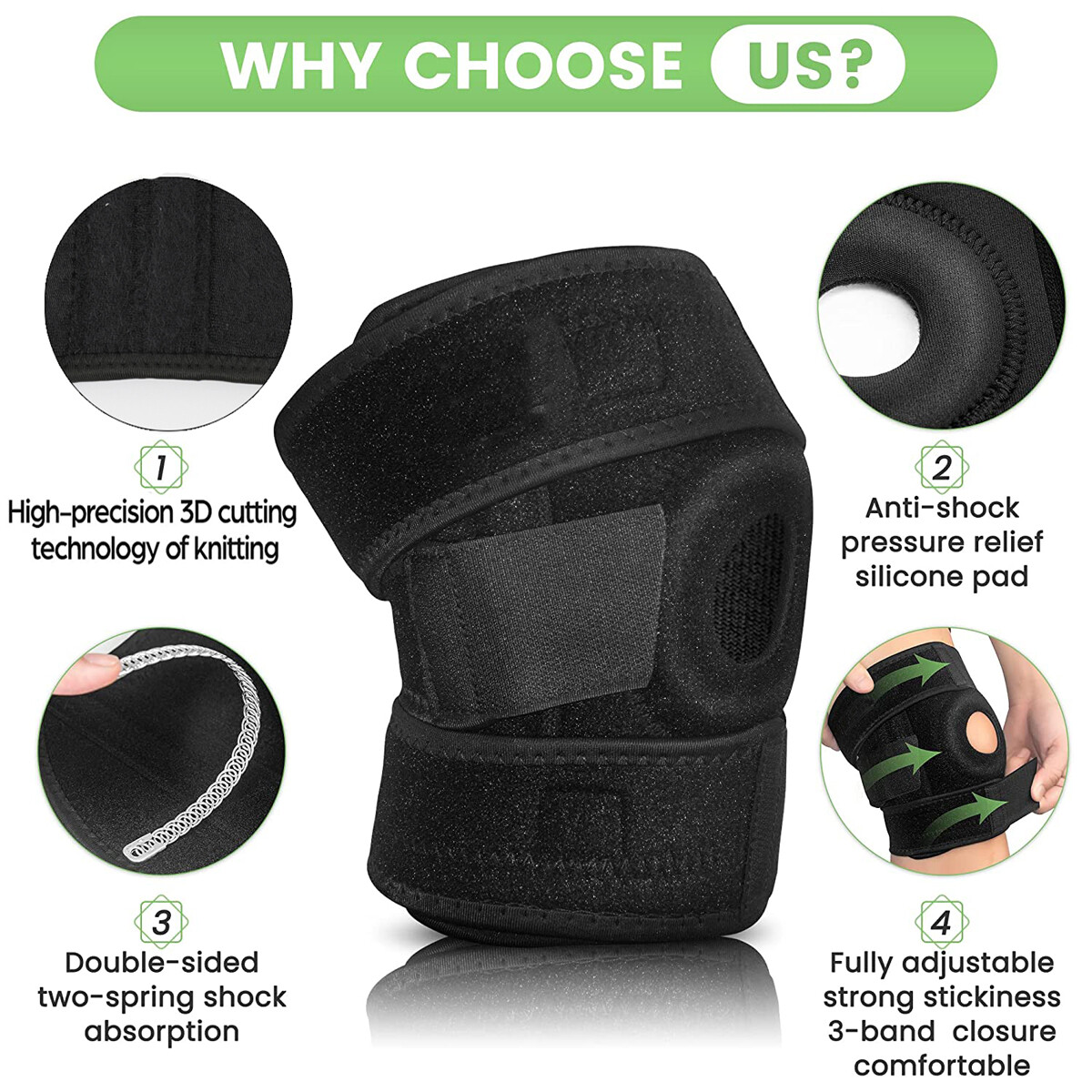 Knee Brace Compression Sleeve Support Patella Stabilizer Sport Joint Arthritis