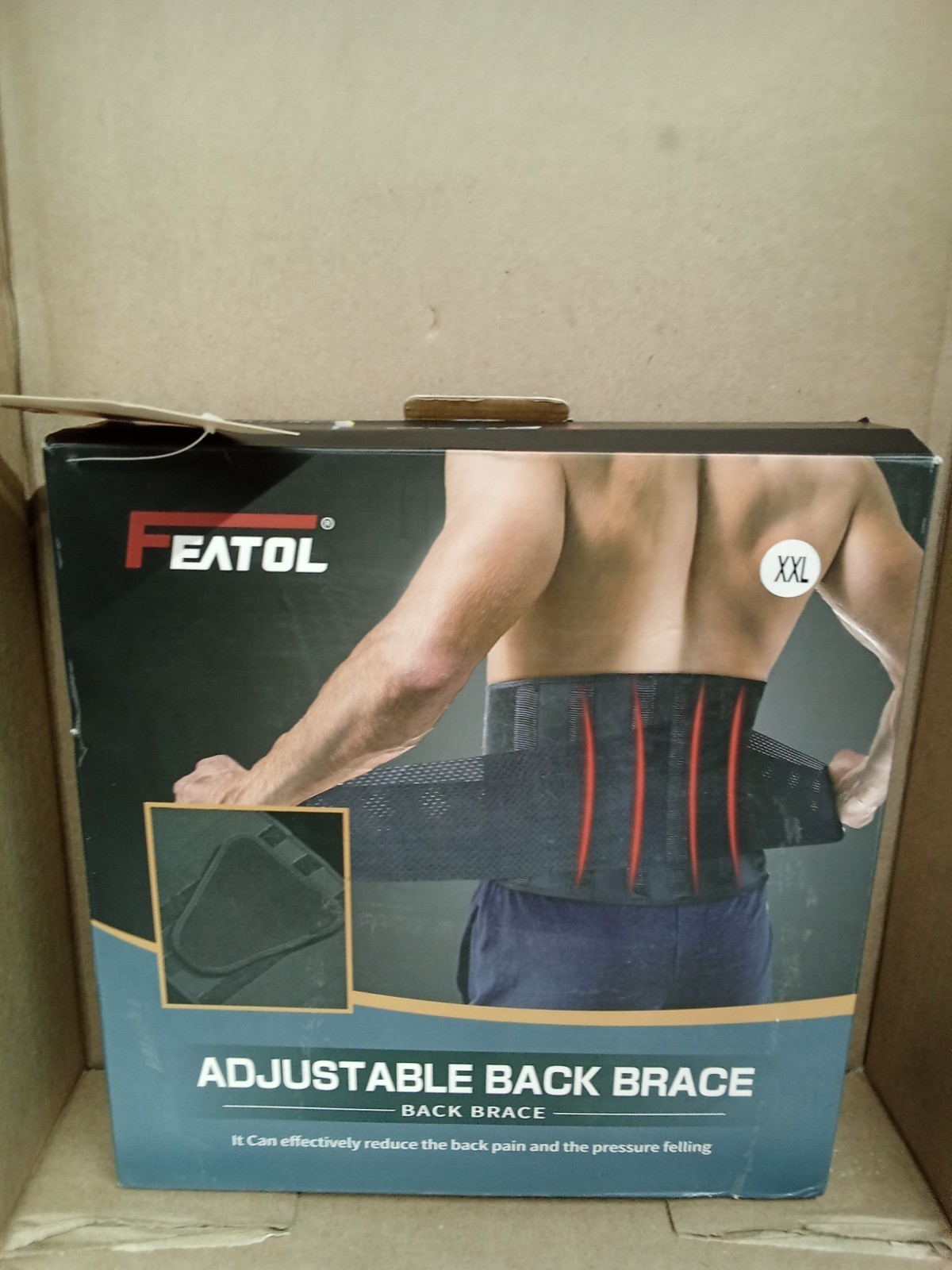 Featol Adjustable Back Brace Size: XXL, Black (A16-10:1)