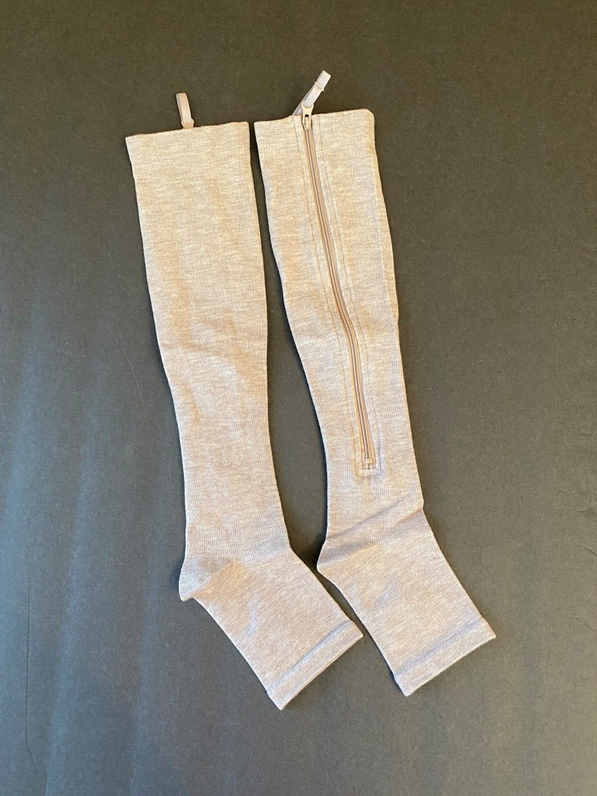 Compression Socks Open Toe Zippered Easy-On Hammacher Schlemer S/M Nude