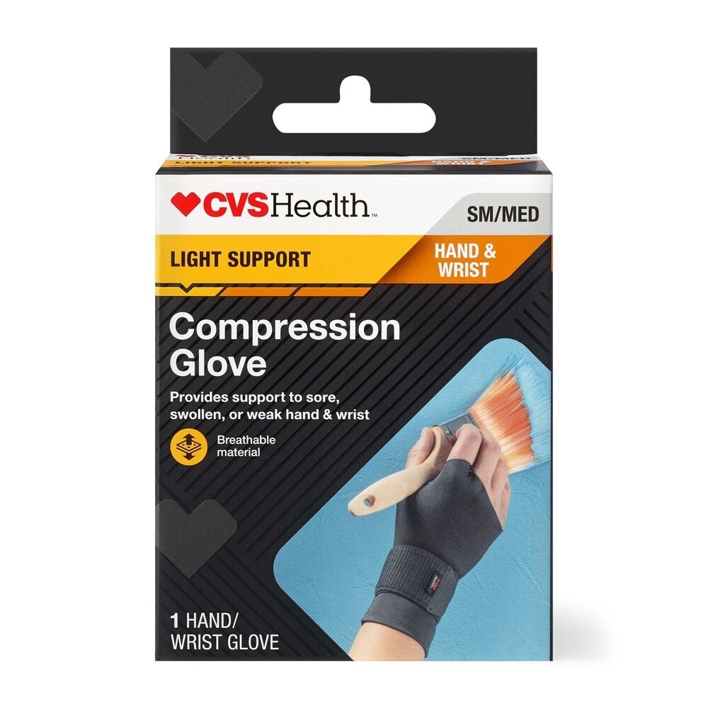 New! CVS Health Compression Glove Hand & Wrist Size S/M Light Support (Grey)