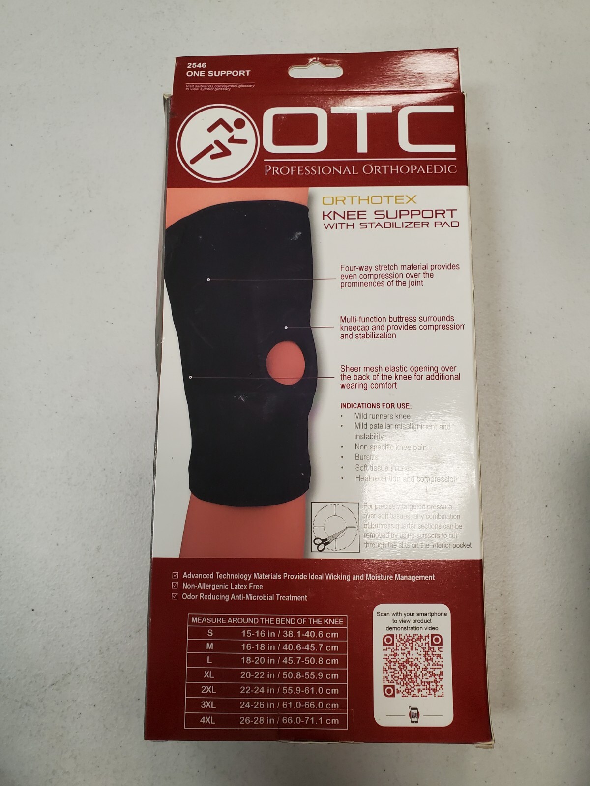 OTC ORTHOTEX Knee Support w Stabilizer Pad Black Large (4650) – E10G