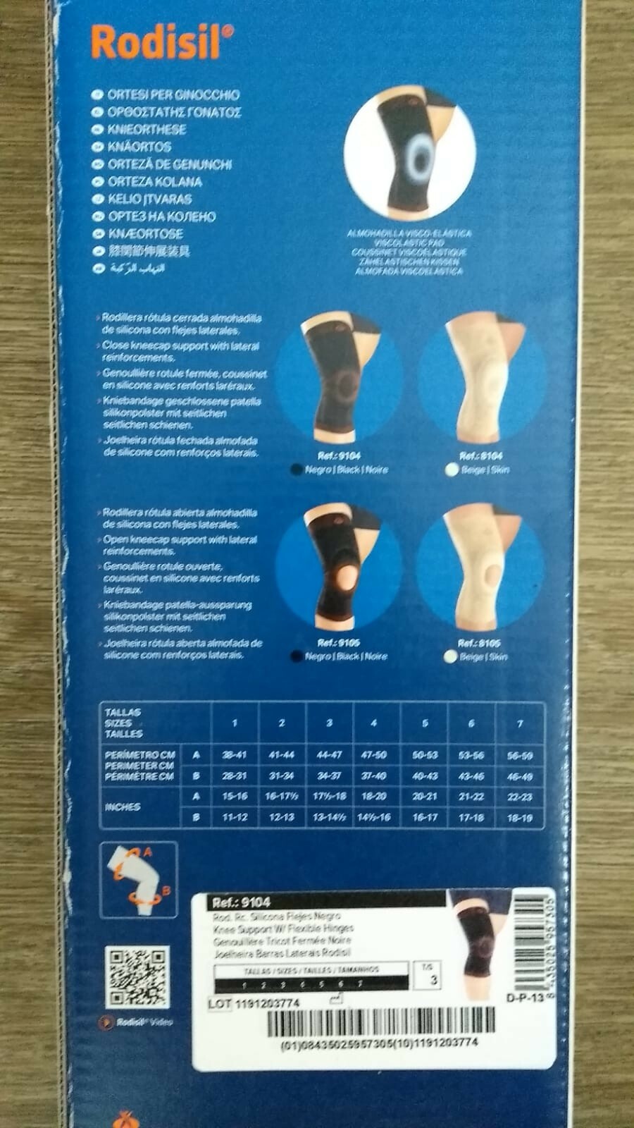 NIB: 9104 Orliman – Rodisil Closed Patella KNEE BRACE SIZE MEDIUM Silicone Pad