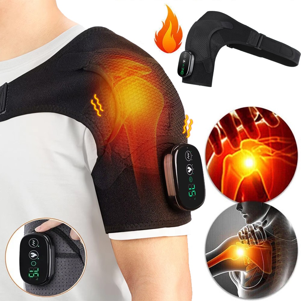 Cordless Heated Shoulder Massager with Vibration Rotator Cuff Brace Pain Relief