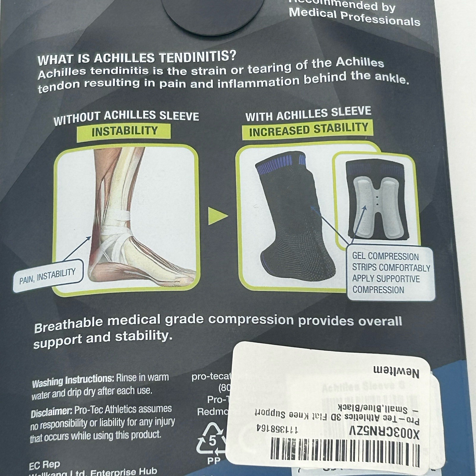 Pro-Tec Athletics Achilles Sleeve w/Dual Compression Strips – Tendon Supra Small