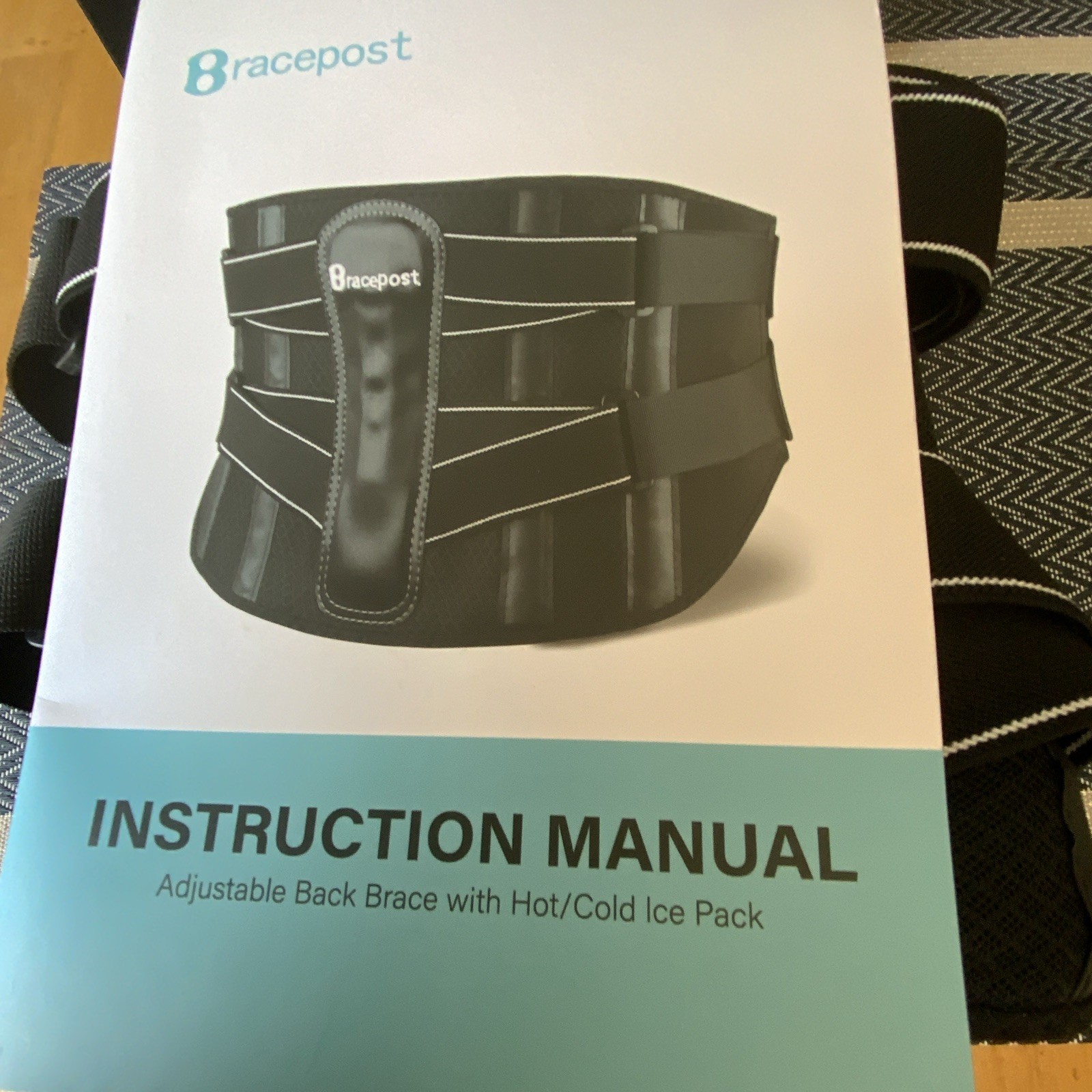 Bracepost Lower Back Brace, Adjustable Hot/Cold Pack, One Size, Black/Blue