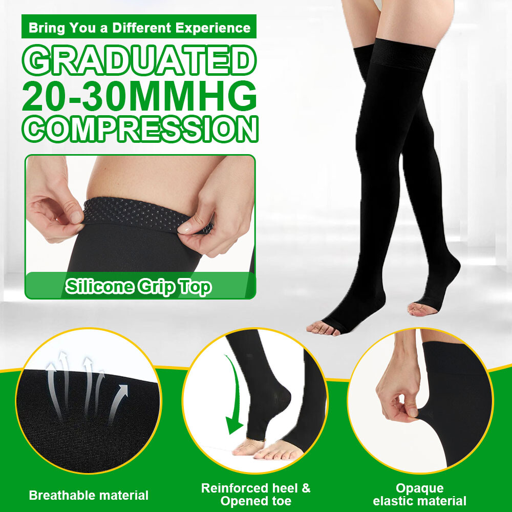 Thigh High Open Toe 20-30mmHg Compression Socks For Medical Grade Support