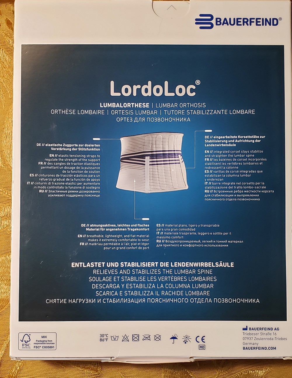 BAUERFEIND LORDOLOC LUMBAR ORTHOSIS BACK SUPPORT BRACE SIZE 5 GERMANY