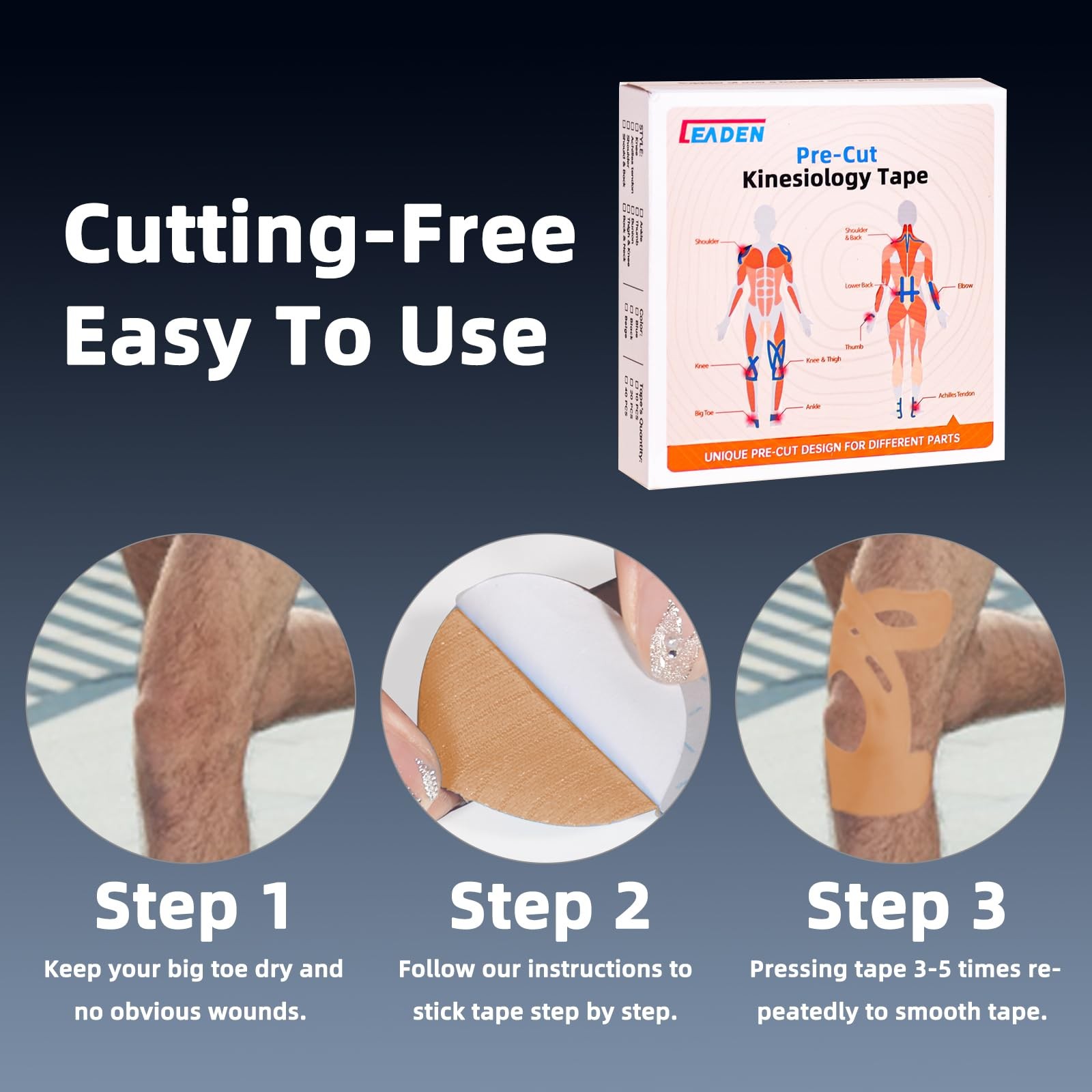 IEADEN Precut Kinesiology Tape for Knees, 20 Pcs – Knee Support & Stability,