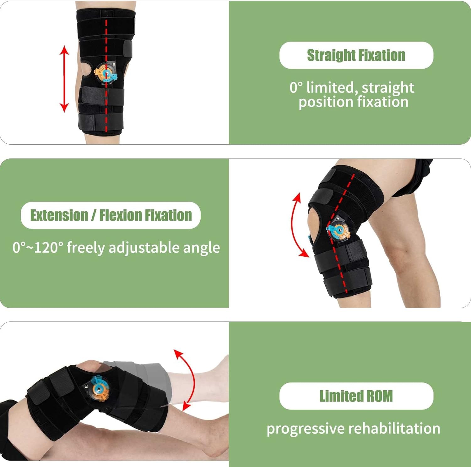 Hinged Knee Brace with Side Stabilizers ROM Support Adjustable S