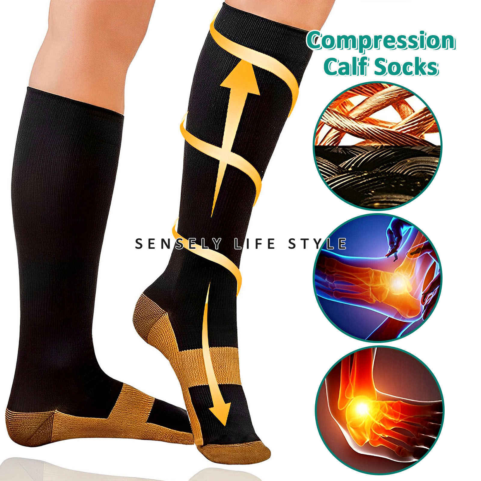 Medias De Compression 22 mmHg Cerrar La Punta Para Dolor Varices Hombre Mujeres