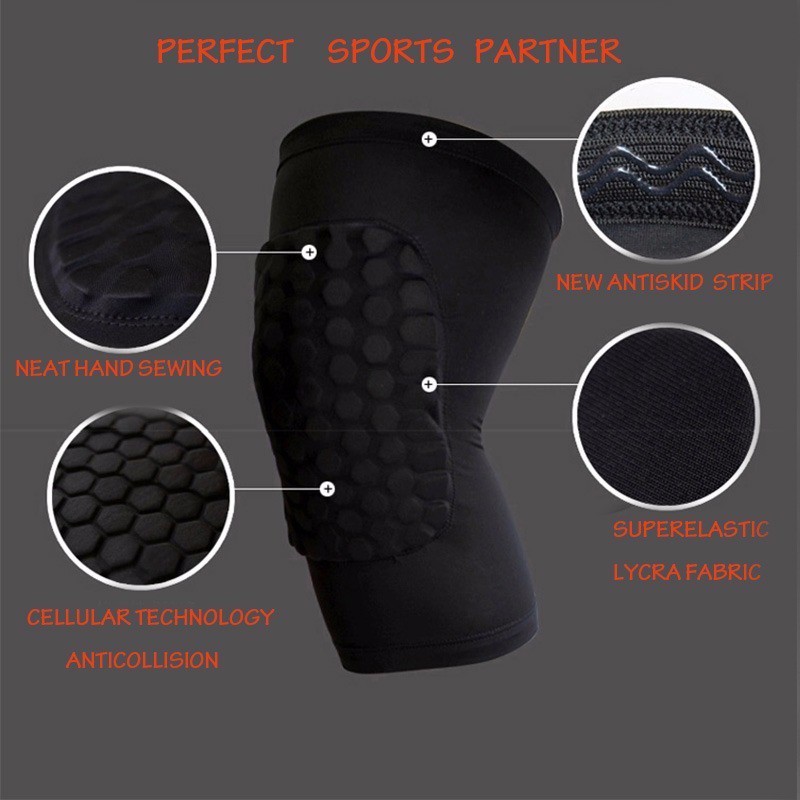 HONEY PADS SPORT SLEEVE KNEE SUPPORT BRACE BASKETBALL ELASTIC COMPRESSION