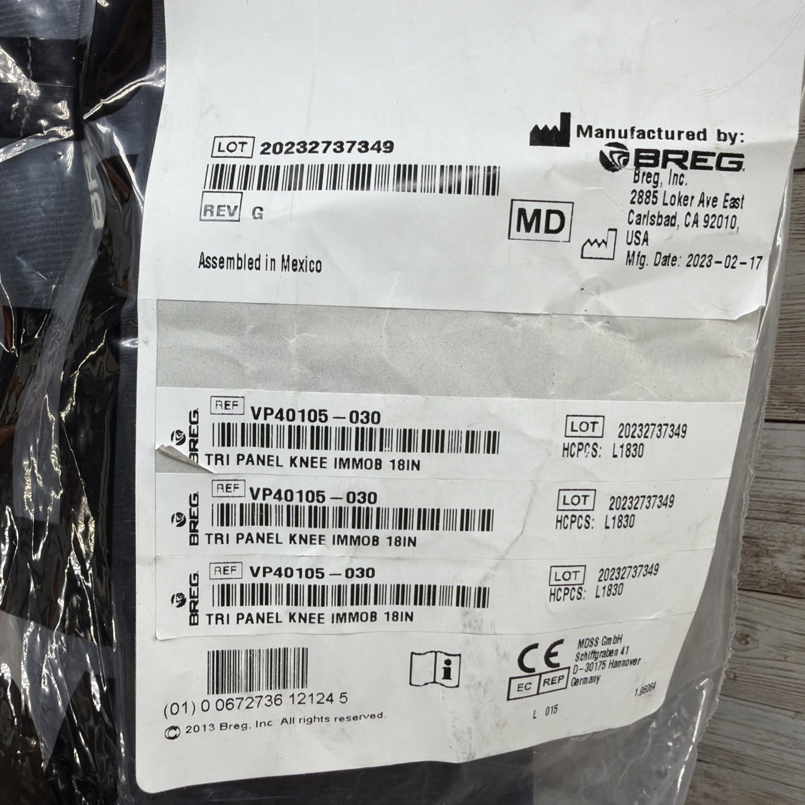 BREG 18″ Tri Panel Knee Immobilizer, VP40105-030 New in Package