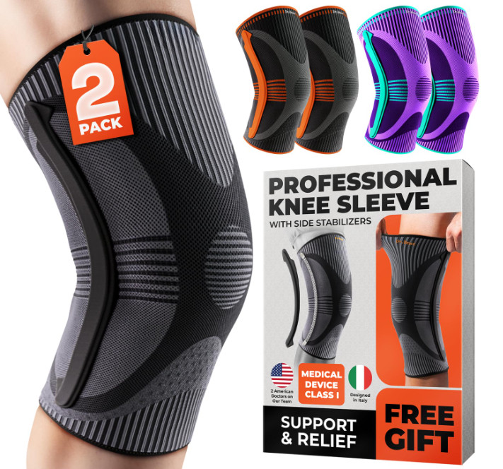 Pack 2 Rodilleras Compresión con Estabilizadores Laterales para Deporte Unisex