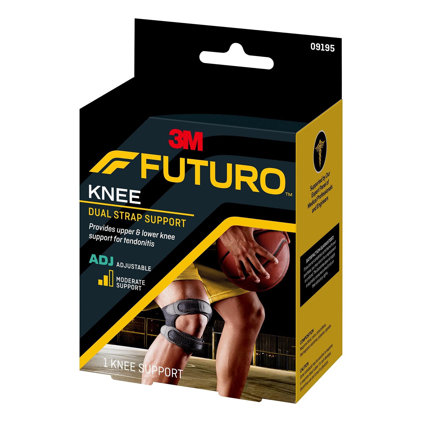 FUTURO Dual Strap Knee Support, Adjustable Adjustable, Black
