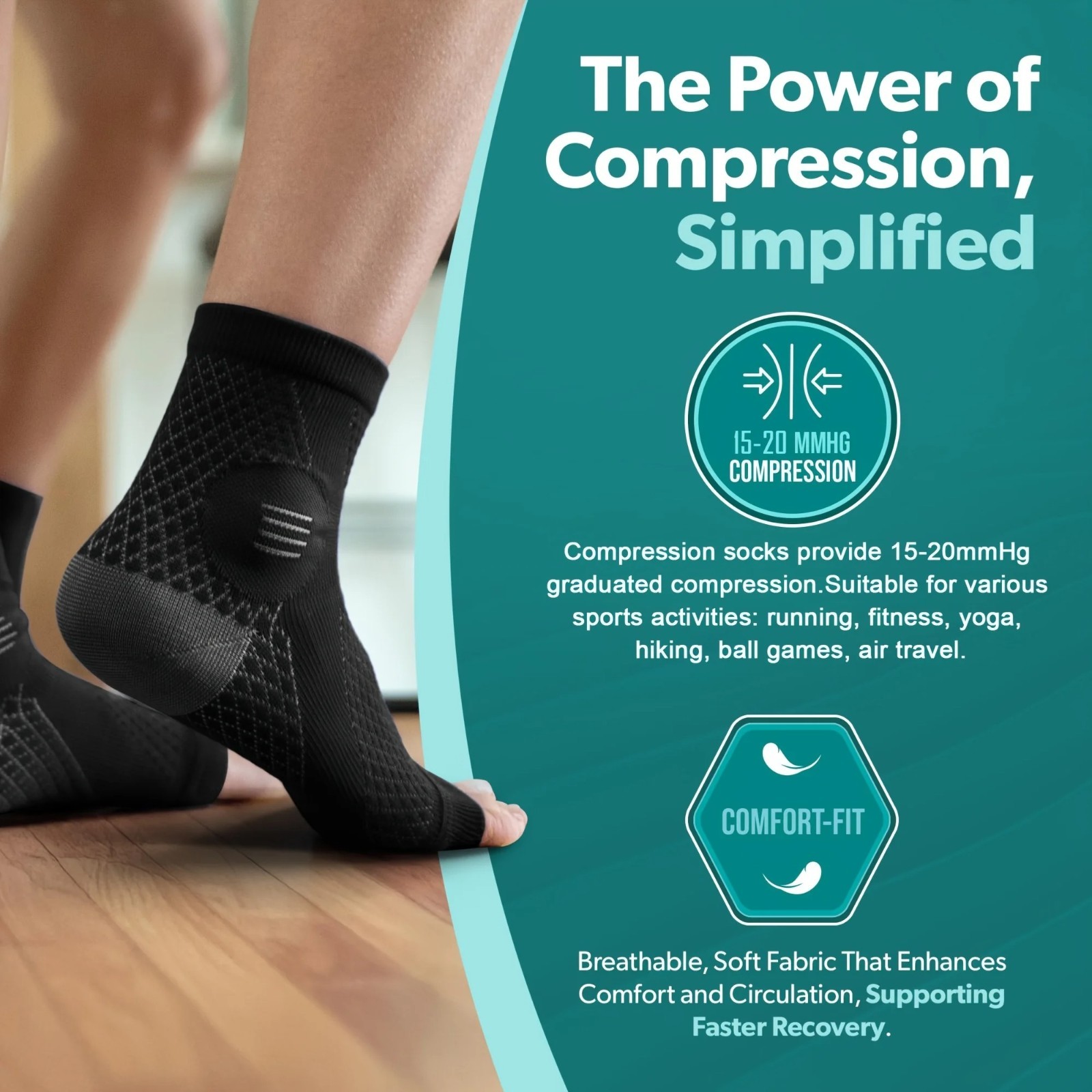 2Pcs Adjustable Copper Infused Ankle Support Compression Sleeve for Sports