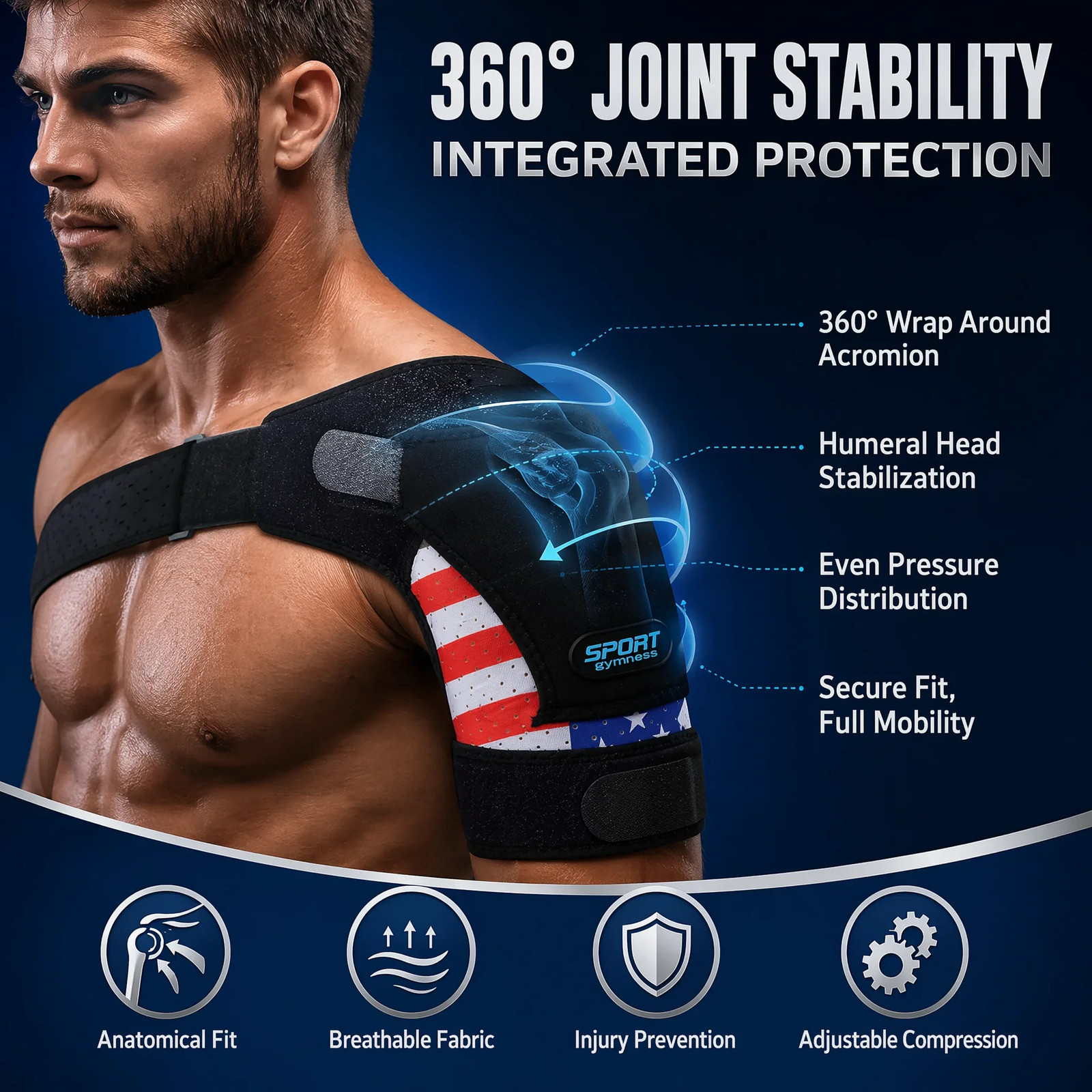 New Shoulder Support Brace, Adjustable Shoulder Stability Brace with Ice Pocket