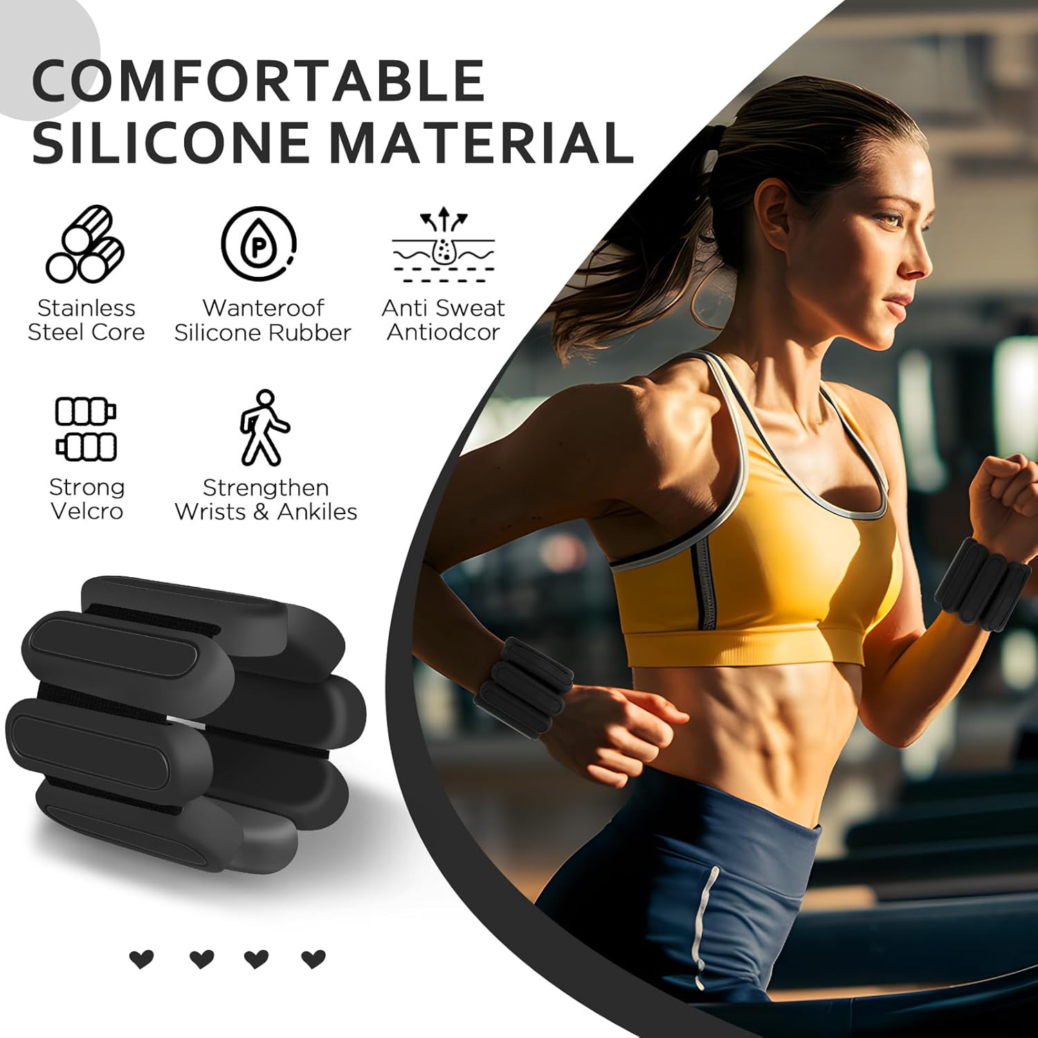 Adjustable Wrist & Ankle Weights Set of 2(1Lbs Each), Premium Silicone Wearable