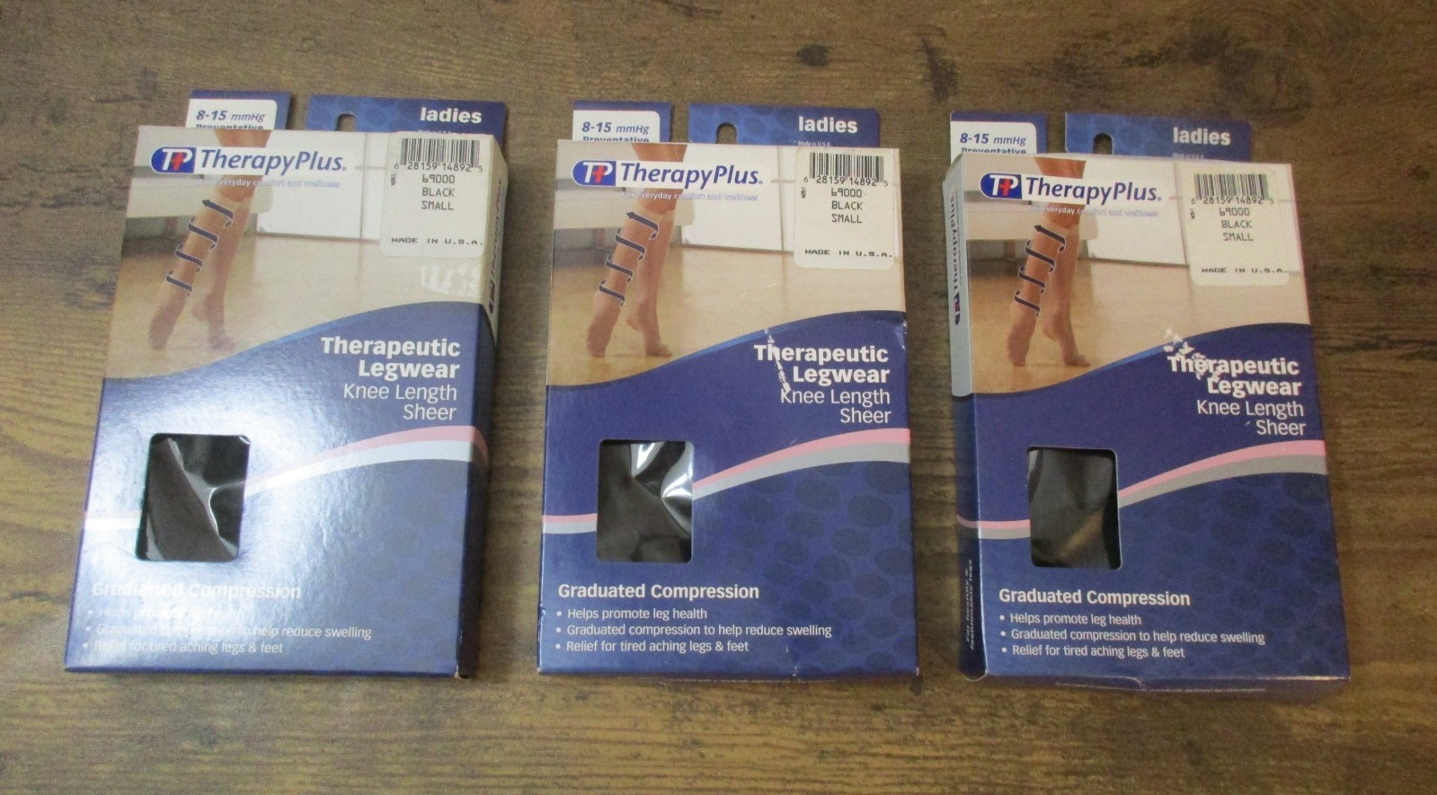 3 PAIRS Black Size S Knee High 8-15 mmHG Preventative Compression Socks