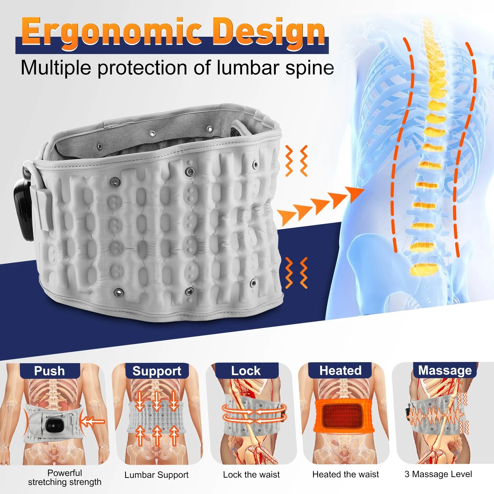 Decompression Inflatable Air Traction Lower Back Belt Sprain Waist Pain Relief