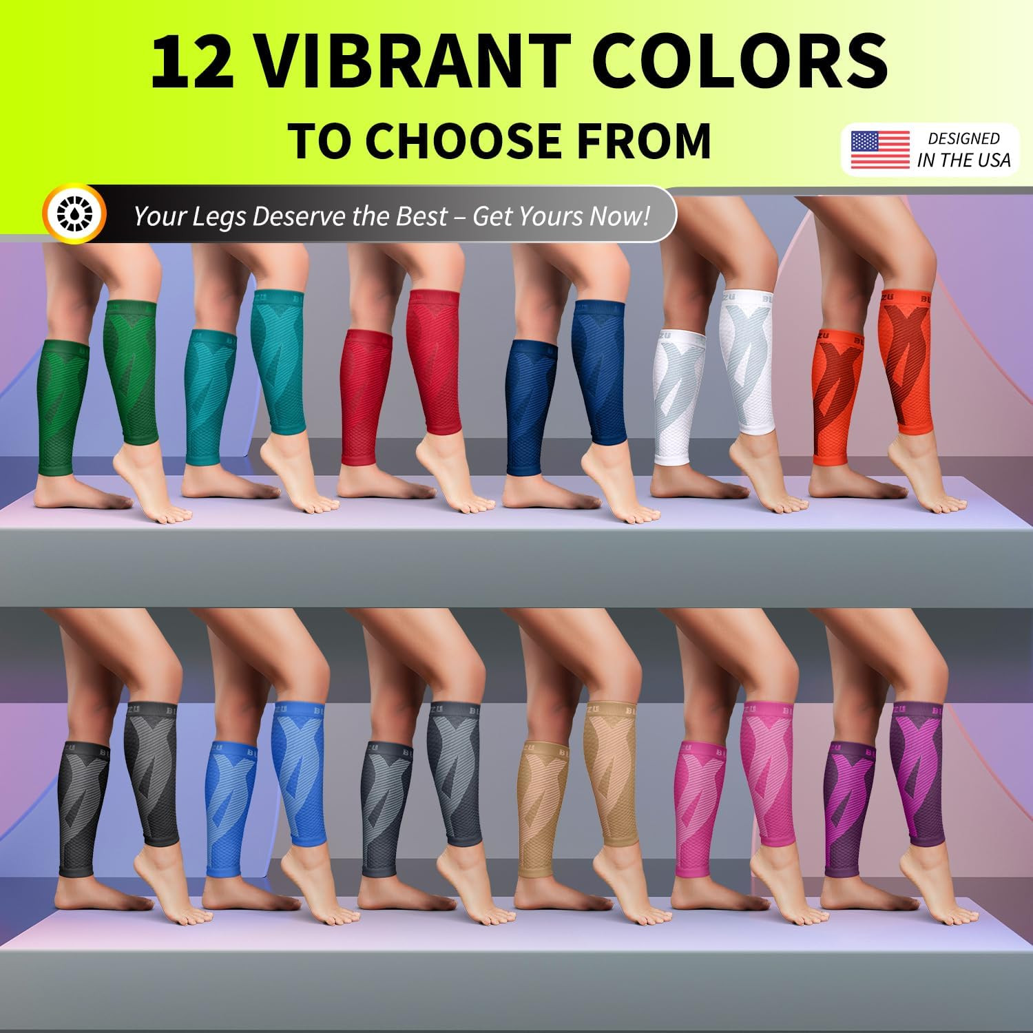 BLITZU Calf Compression Sleeve for Men & Women Footless Large/X-Large, Black