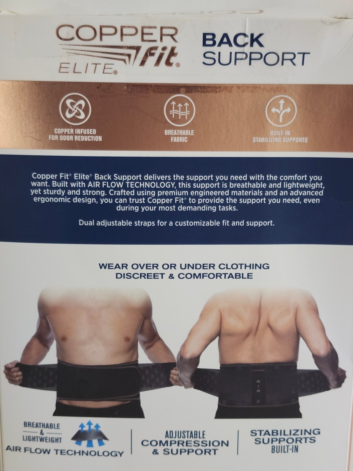Copper Fit Elite Back Support AirFlow Back Brace Adjustable Double-Band 30-50″