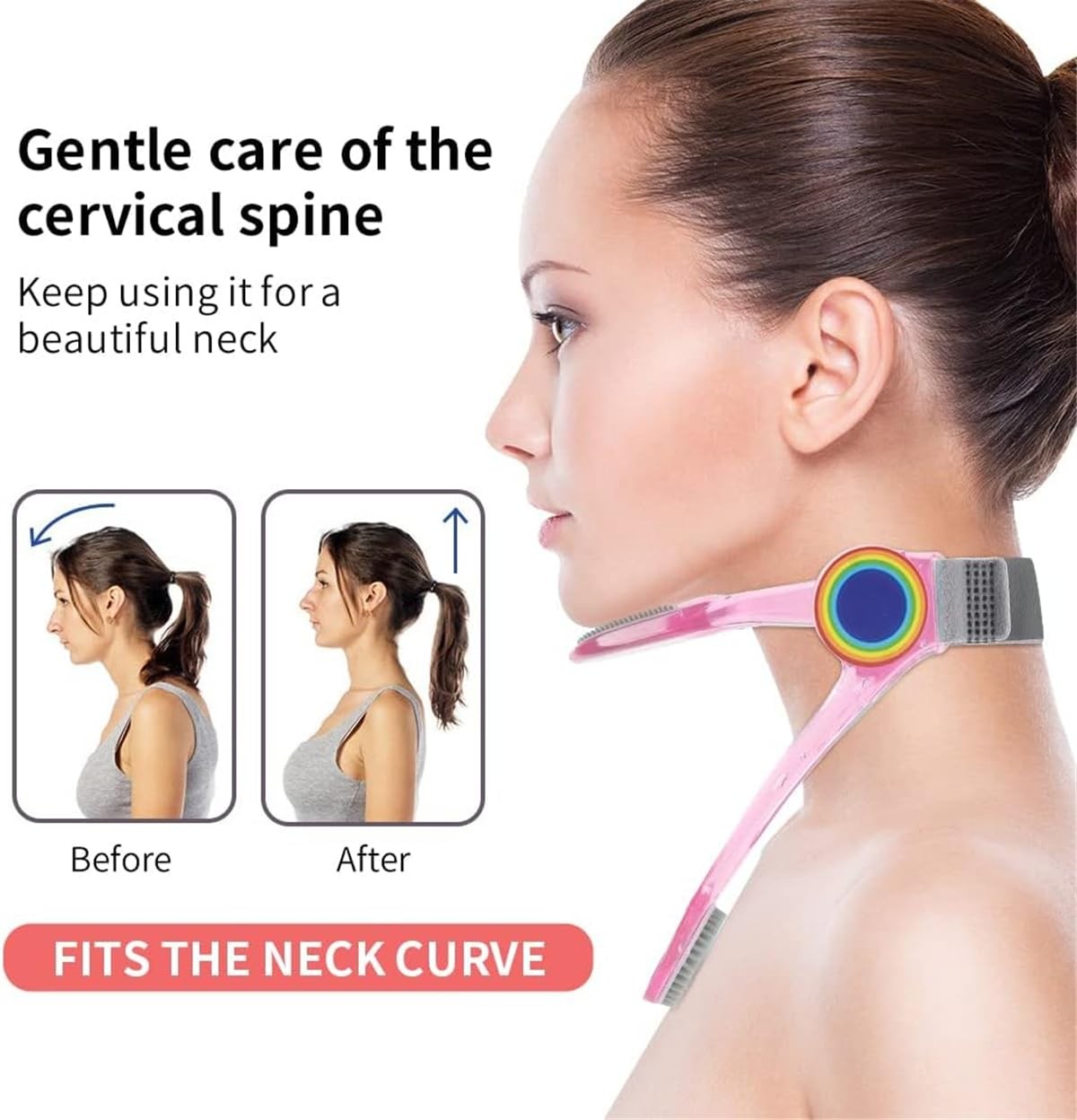 Neck Brace for Pain and Support, 360° Adjustable One Size, Pink