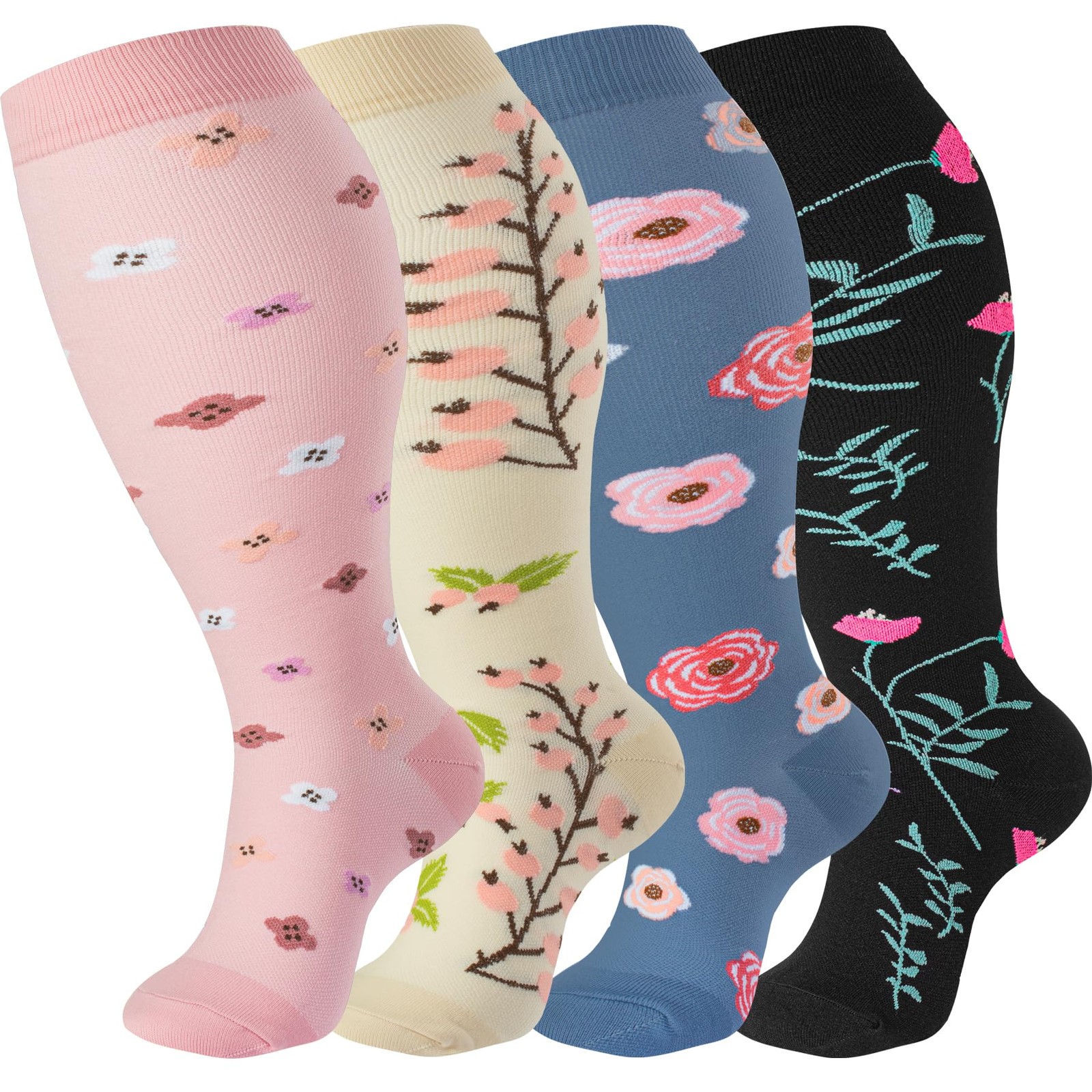 4 Pairs Plus Size Compression Socks Extra Wide Calf Women&Men 20-30mmHg Suppo…