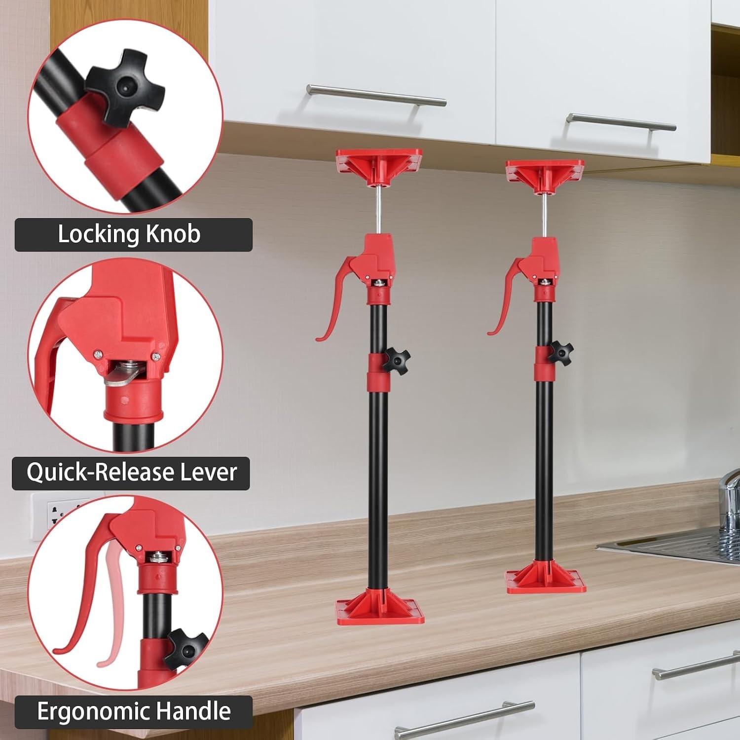 Adjustable Cabinet Jack Support Pole 19.7″-45.3″ – 2 Pack for Safe Installation