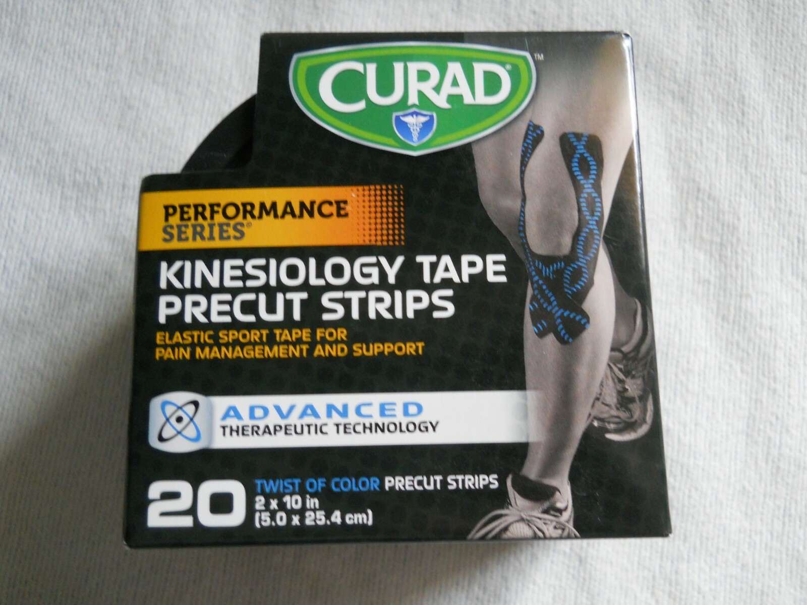 CURAD Kinesiology Tape Pain Management & Support Precut Strips 2″X10″ Blue Black