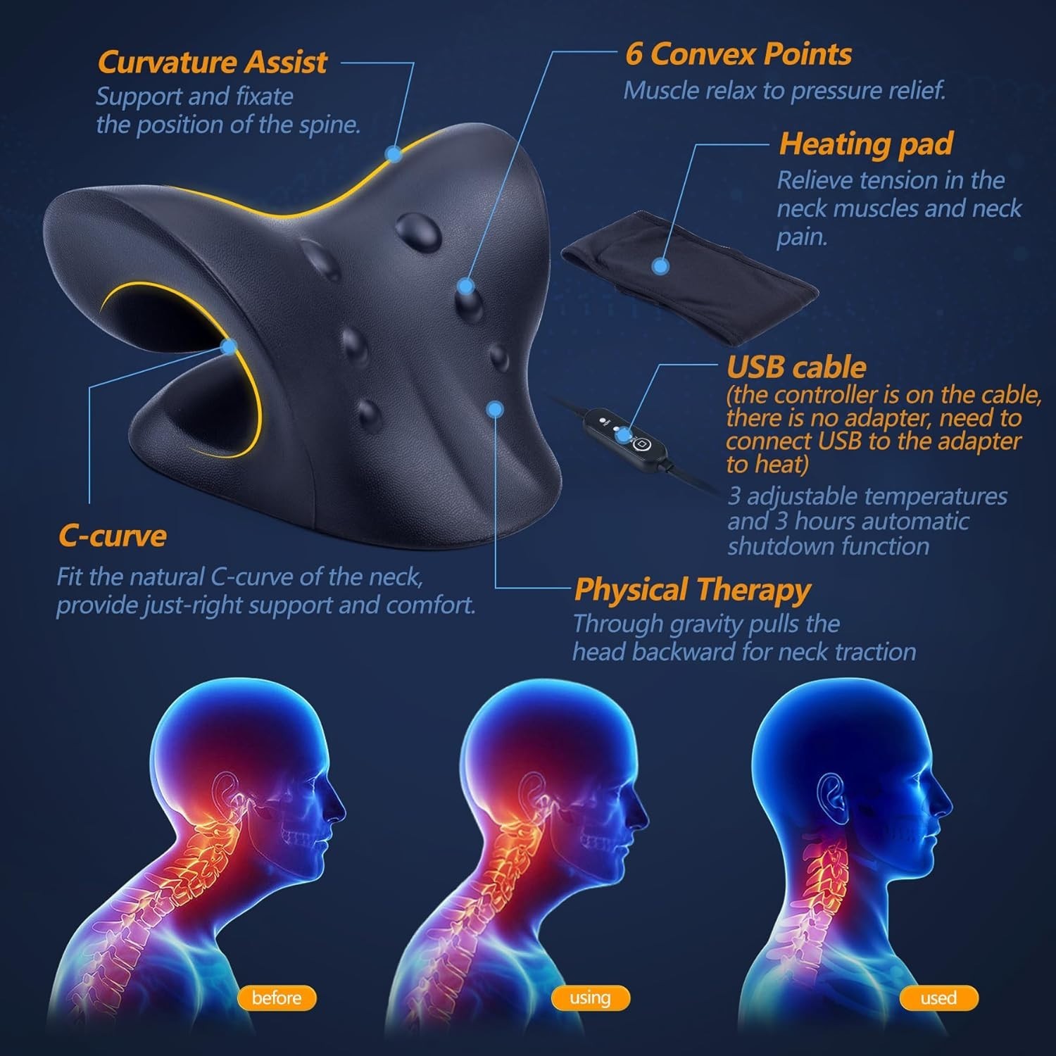 Neck Traction Pillow with 3 Temperature Settings for Tailored Relief