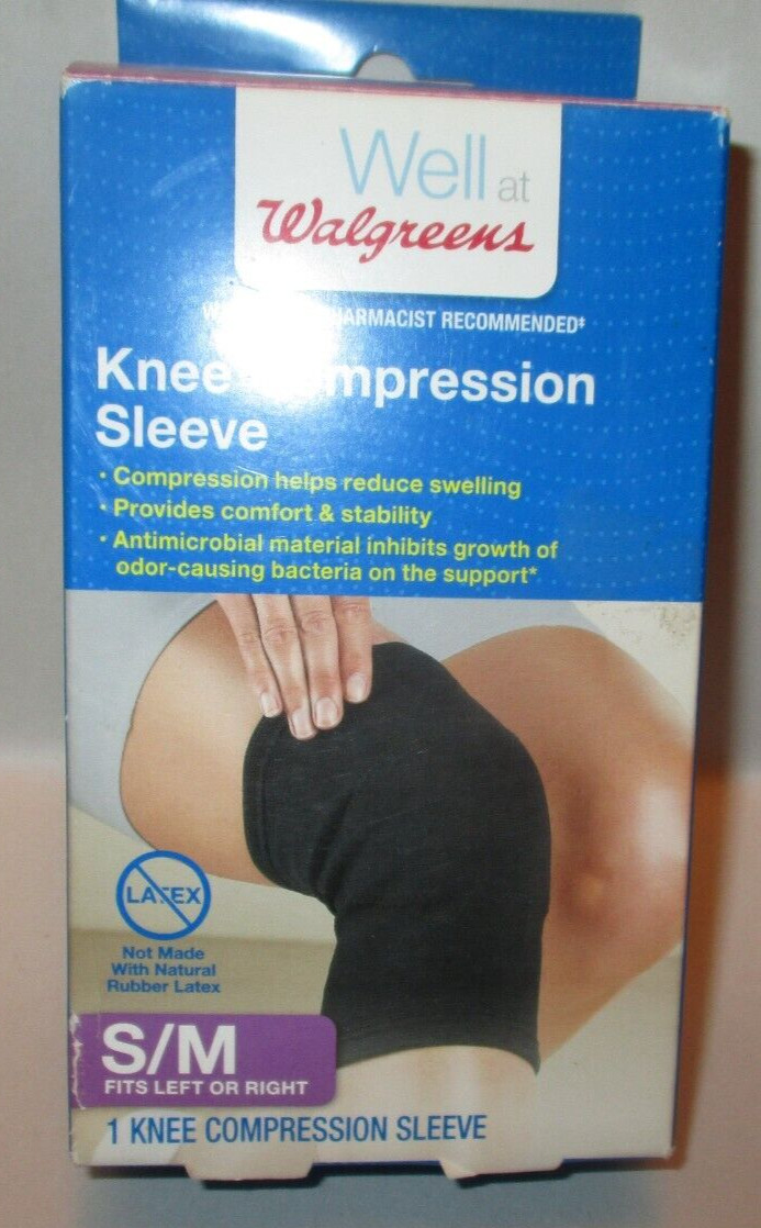 New in Pkg Walgreens Black Neoprene 1 Knee Compression Sleeve S/M (NO LATEX)