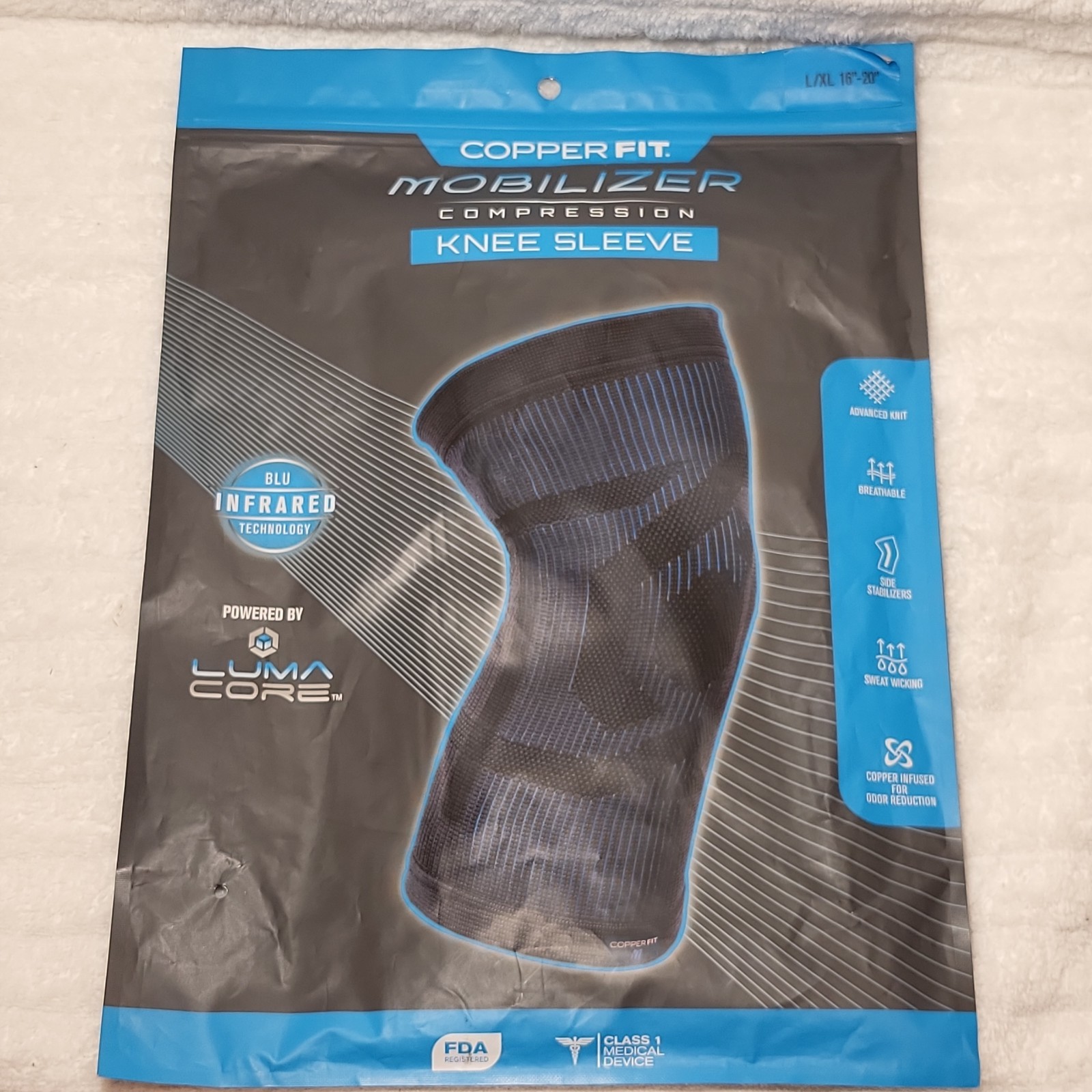 Copper Fit Mobilizer Compression Knee Sleeve Luma Core BLU Infrared Black L/XL