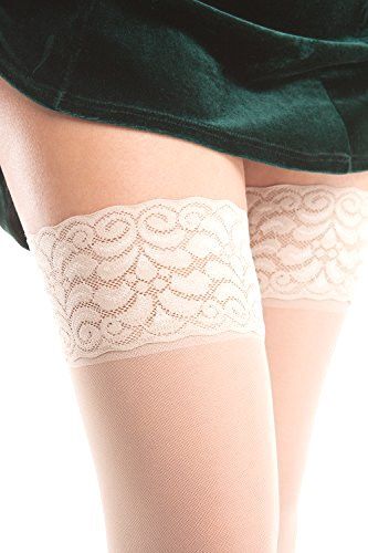ITA-MED Graduated Compression Thigh Highs Stockings (Sheer, Lace Top w/Silicone