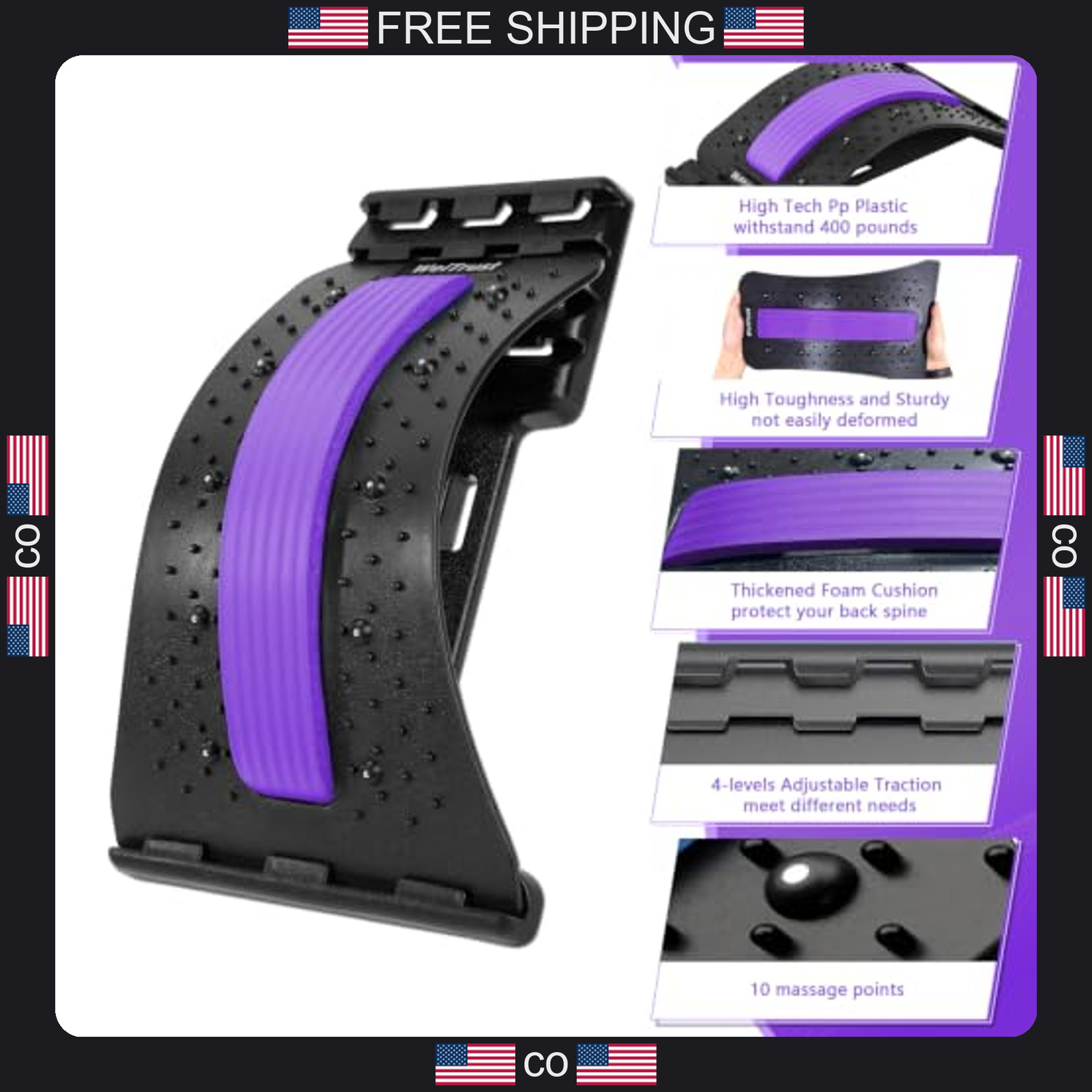 Back Stretcher Adjustable Lumbar Support for Lower Back Pain Relief