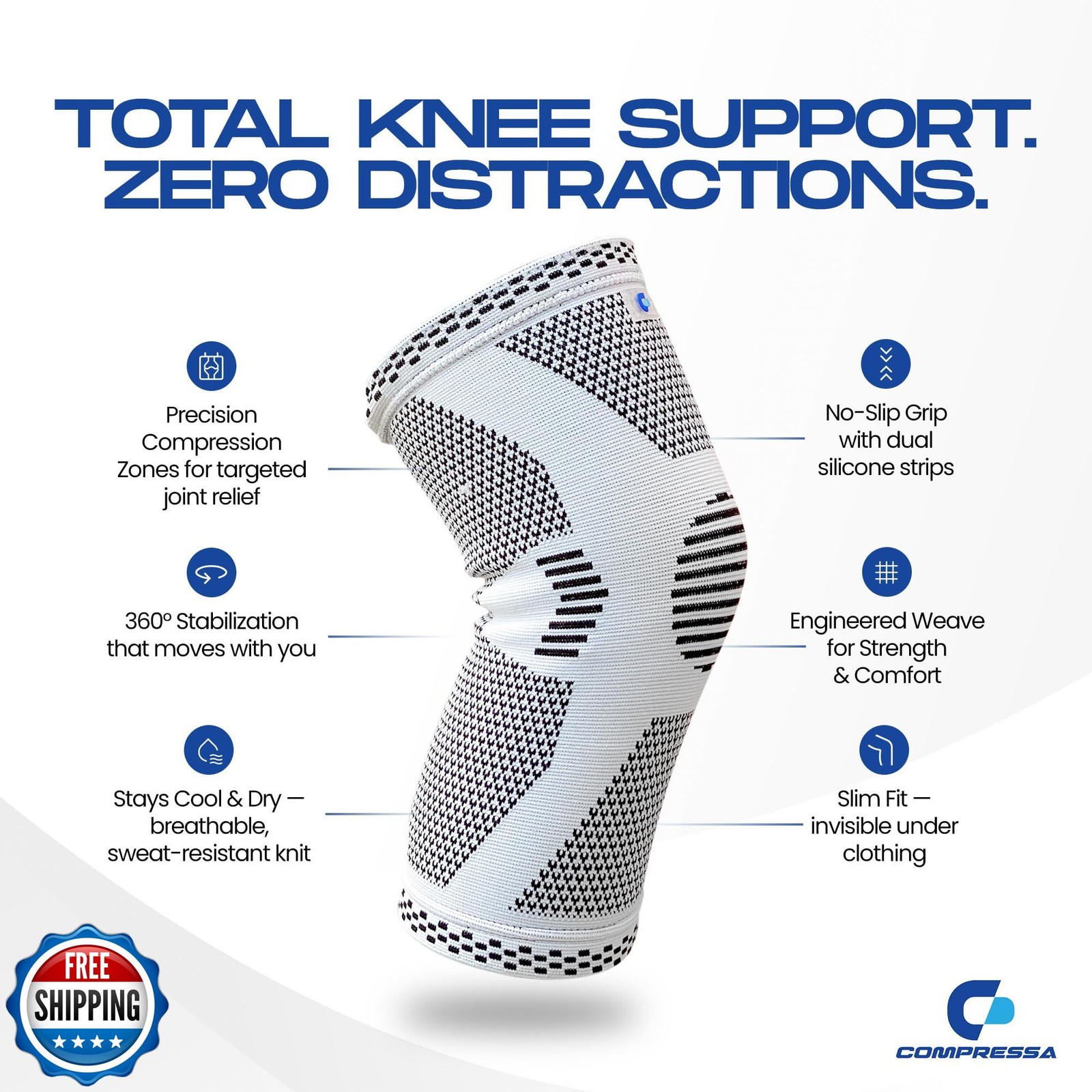 Compressa Knee Sleeve for Women and Men (XX-Large) – Non-Slip Compression Sup